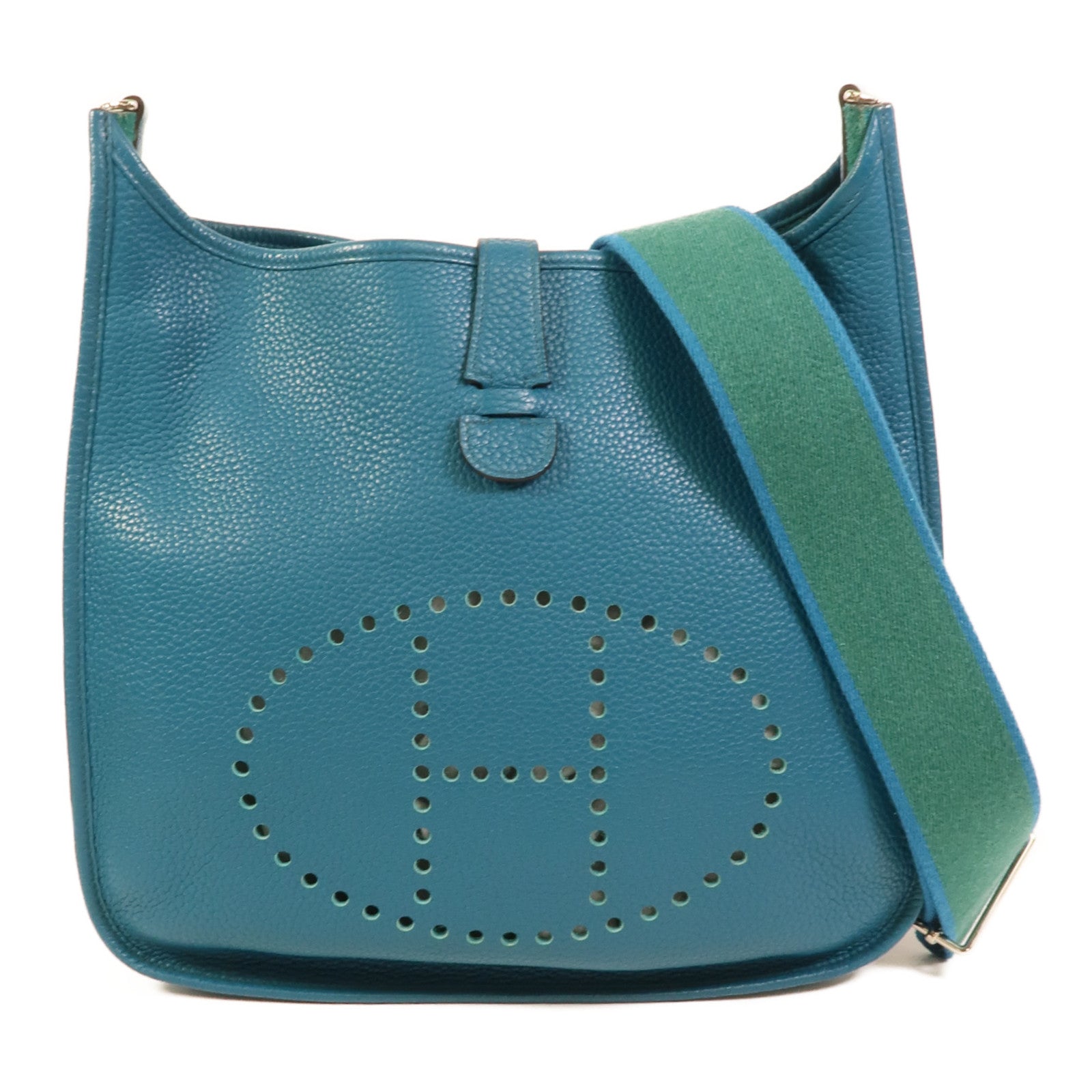 HERMES Clemence皮革Evelyne GM肩背袋Turquoise