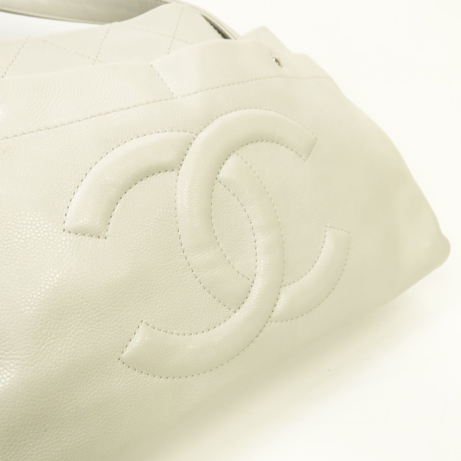 CHANEL 菱格牛皮皮革Tote Bag銀扣手挽袋灰色