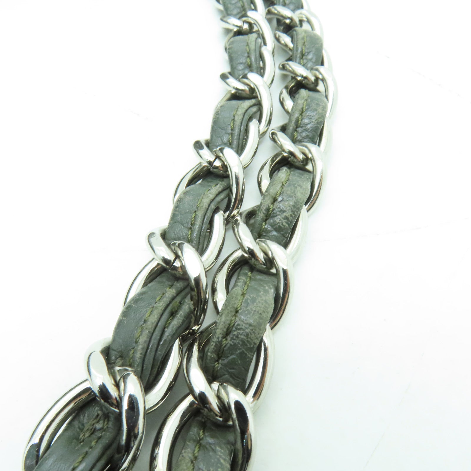 CHANEL 【激減優惠】牛皮皮革Chain Shoulder銀扣鏈帶肩背袋綠色
