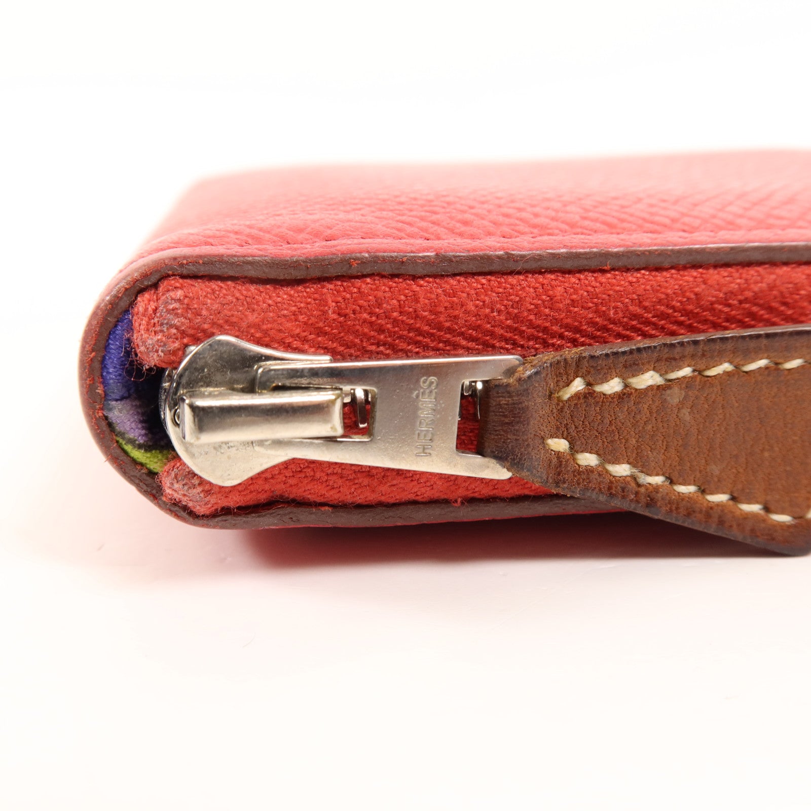 HERMES Epsom皮革Silk In Wallet銀扣錢包Bougainvillea