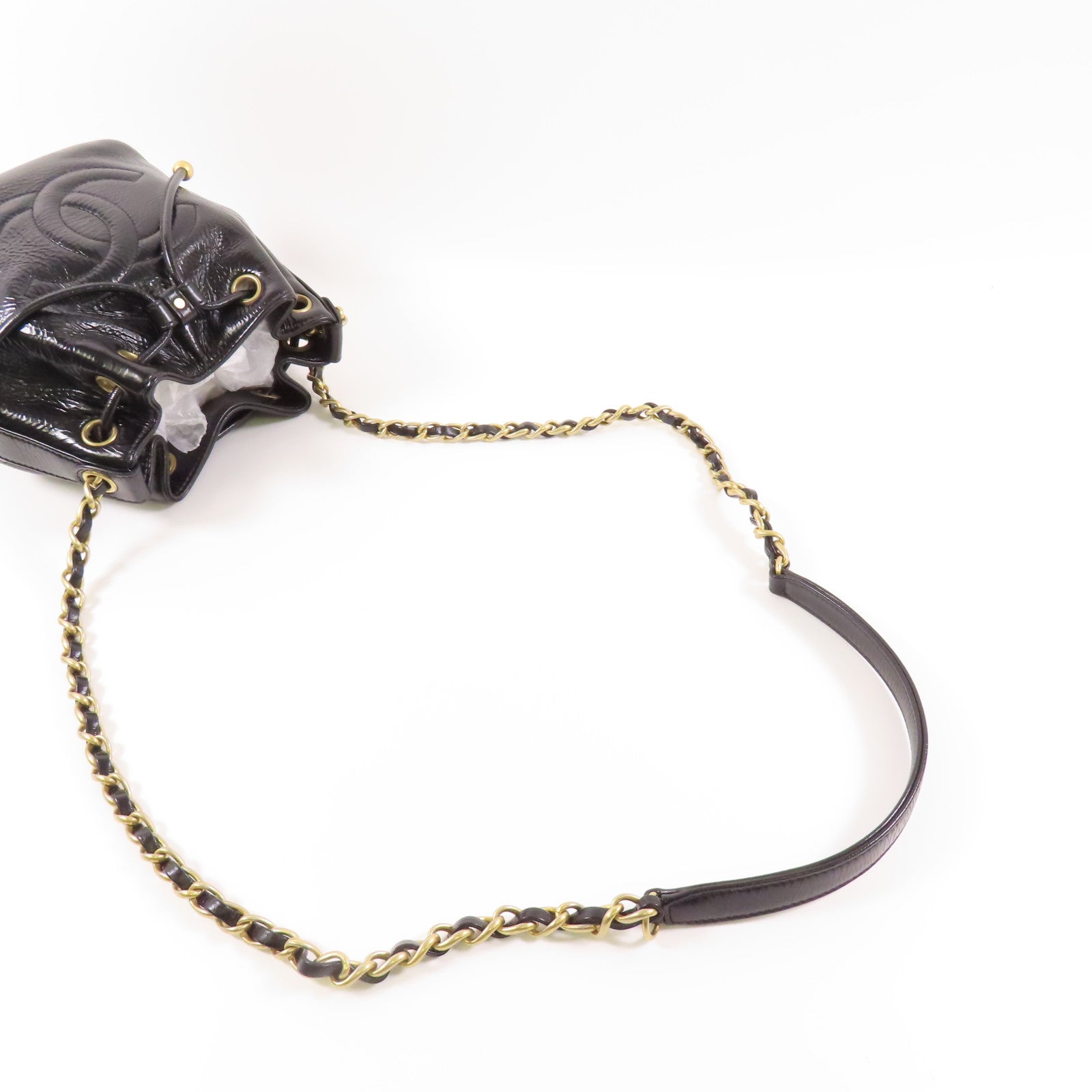 CHANEL CC GHW Bucket Chain Shoulder Bag Calfskin Leather Black