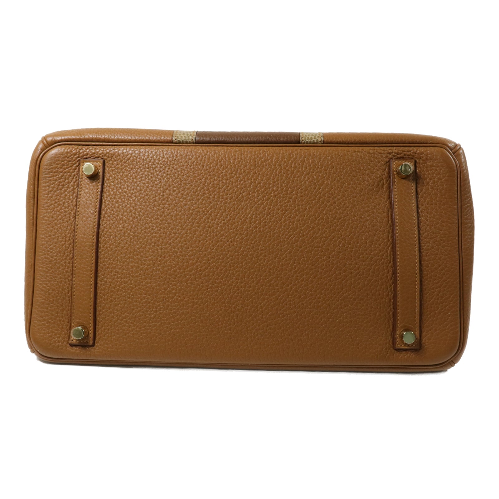 HERMES Clemence皮革/Lizard皮革Birkin 35手挽袋Gold/Marron