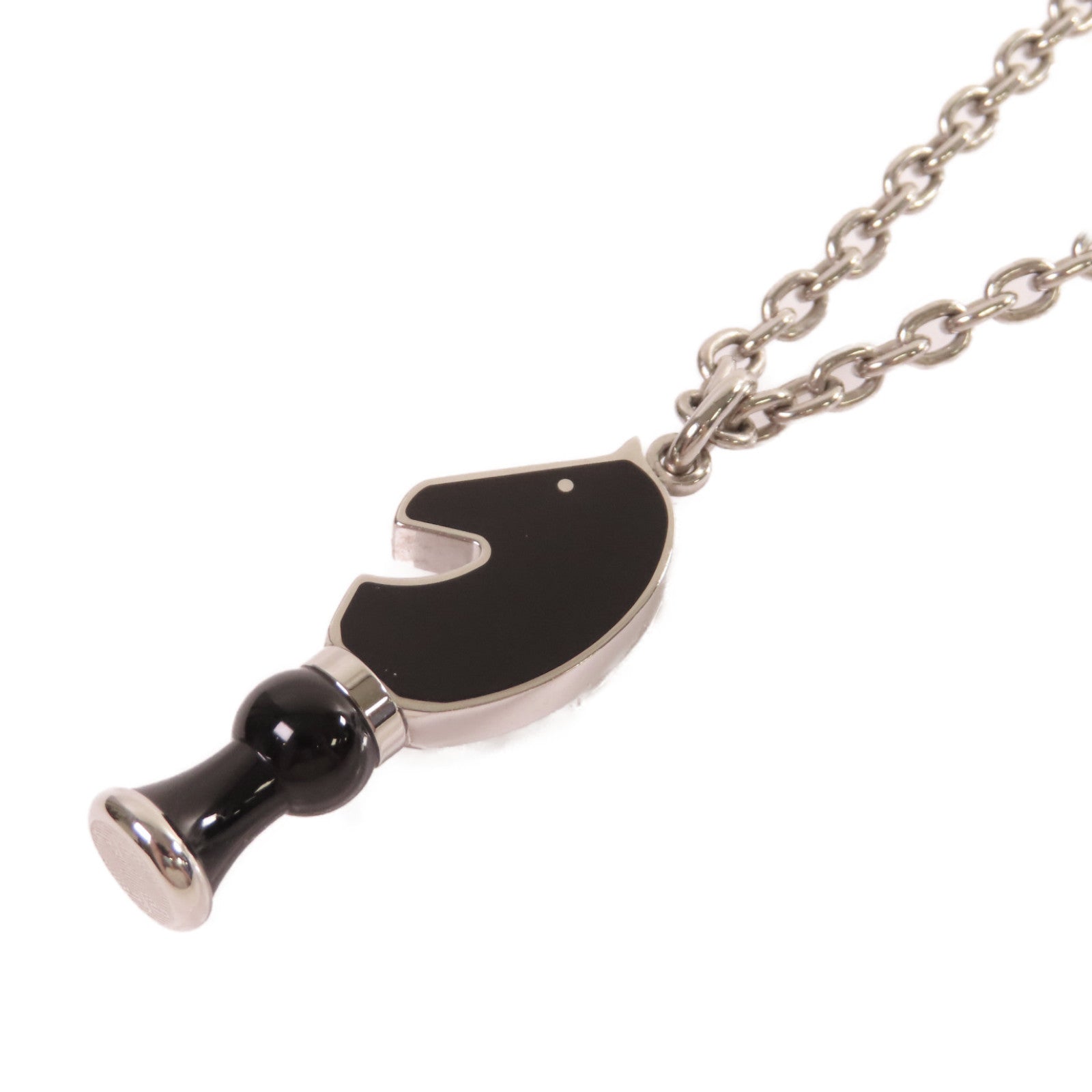 HERMES 金屬/琺瑯Cavalier Necklace銀扣項鏈黑色/銀色