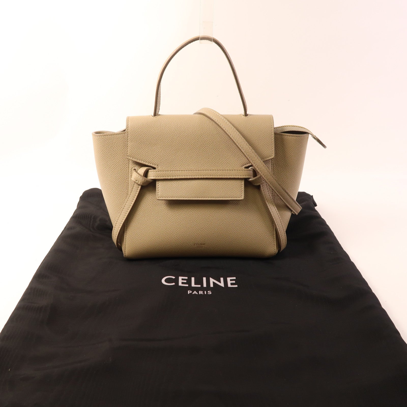 CELINE GHW Nano Belt Bag 2 Way Shoulder Bag Handbag Calfskin Leather Beige