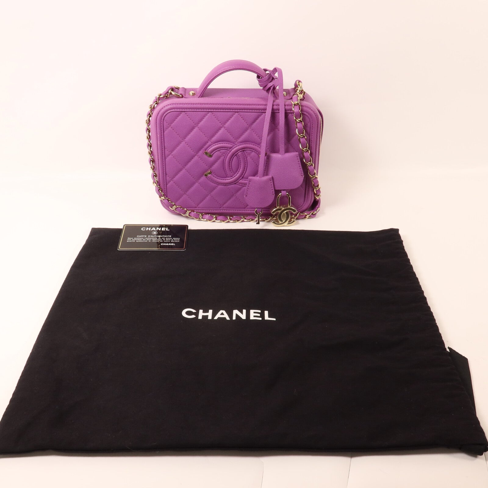 CHANEL 牛皮皮革Vanity Case鏈帶手挽肩背兩用袋