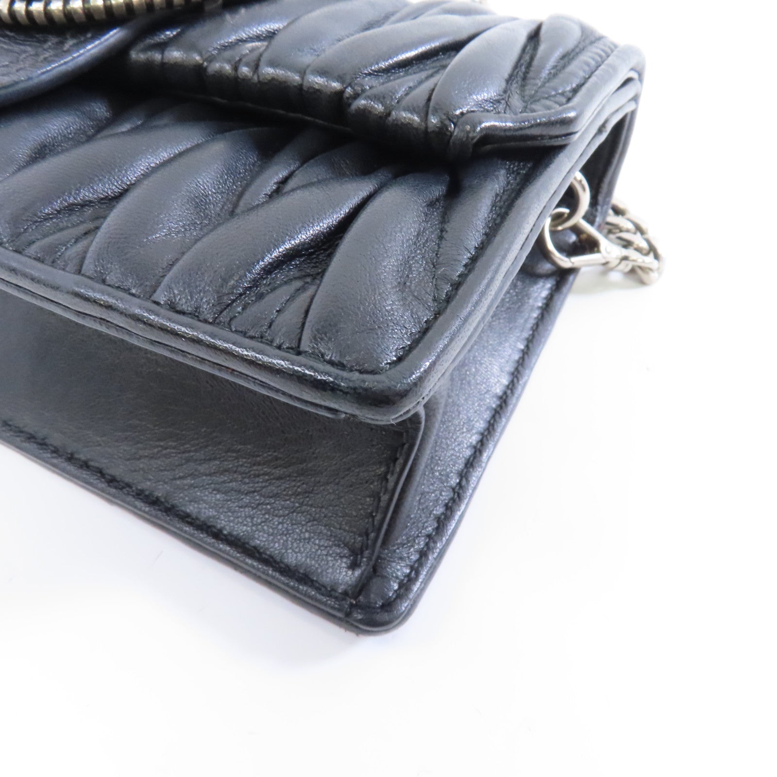 Miu Miu 羊皮皮革Chain Shoulder Bag銀扣鏈帶肩背袋黑色