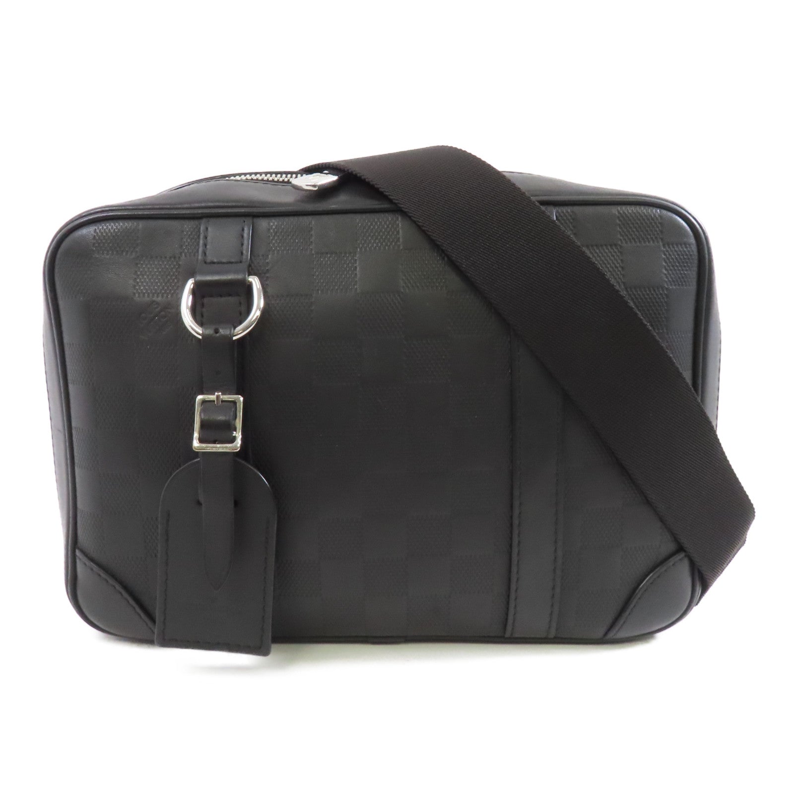 LOUIS VUITTON Damier Infini Sirius Messenger Bag銀扣肩背袋黑色