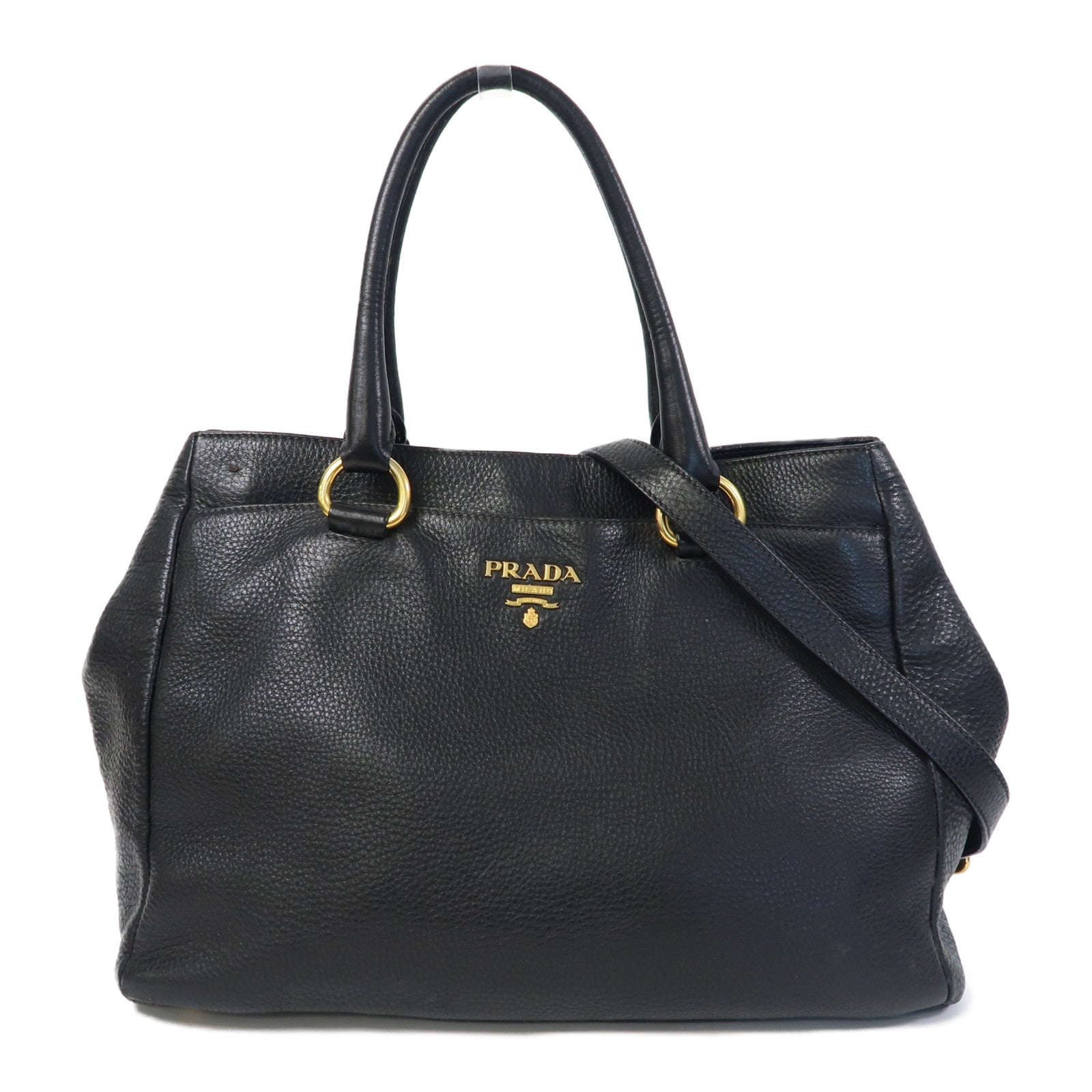 PRADA 牛皮皮革2 Way Shoulder Bag金扣手挽肩背兩用袋黑色