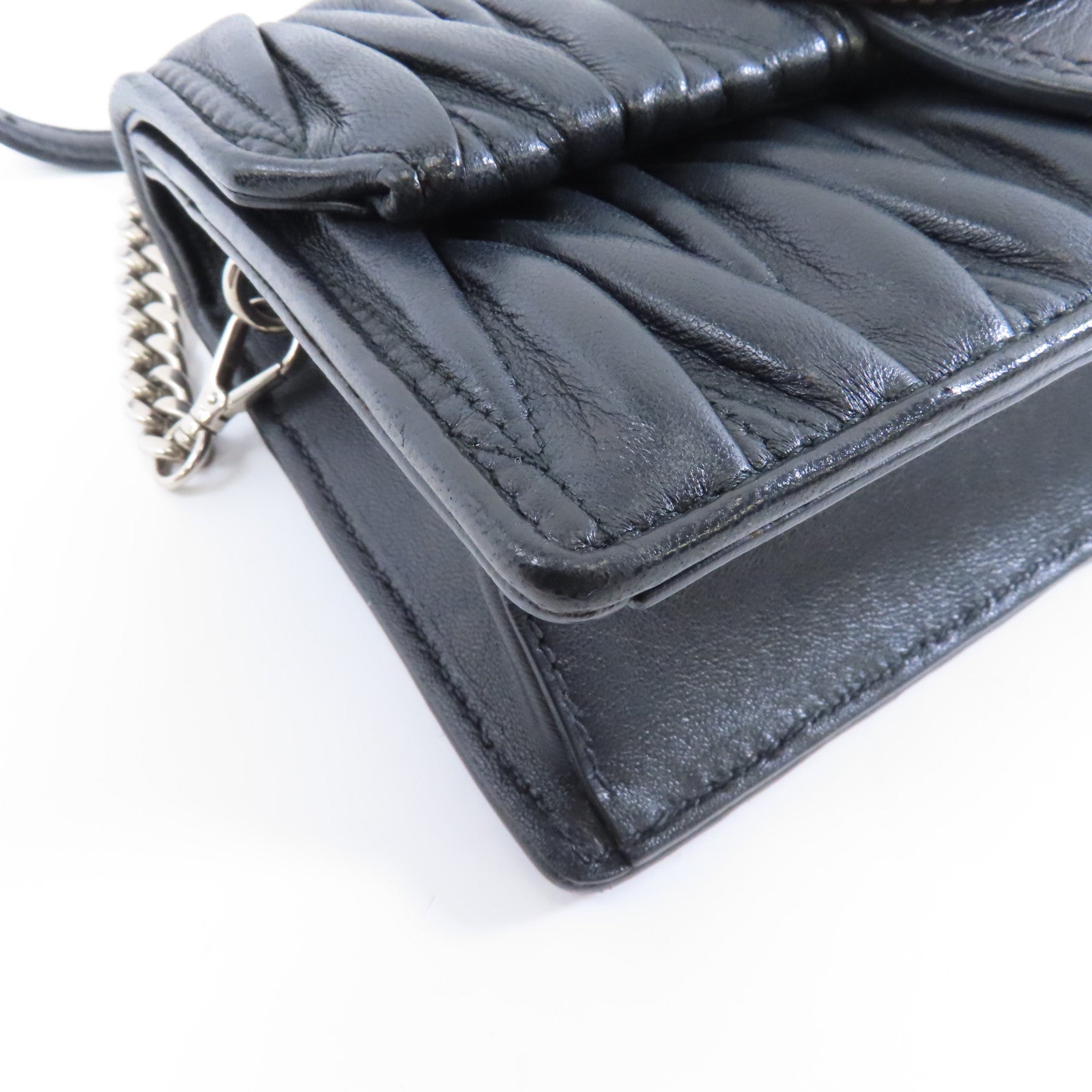 Miu Miu 羊皮皮革Chain Shoulder Bag銀扣鏈帶肩背袋黑色