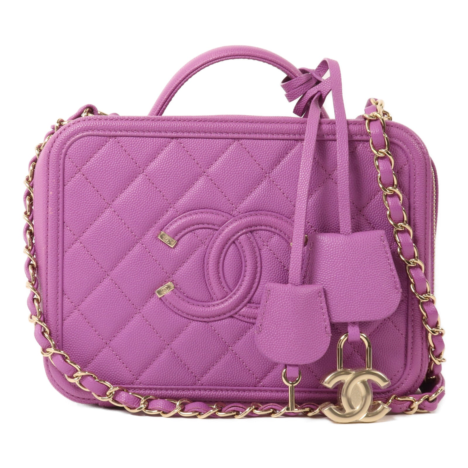 CHANEL 牛皮皮革Vanity Case鏈帶手挽肩背兩用袋