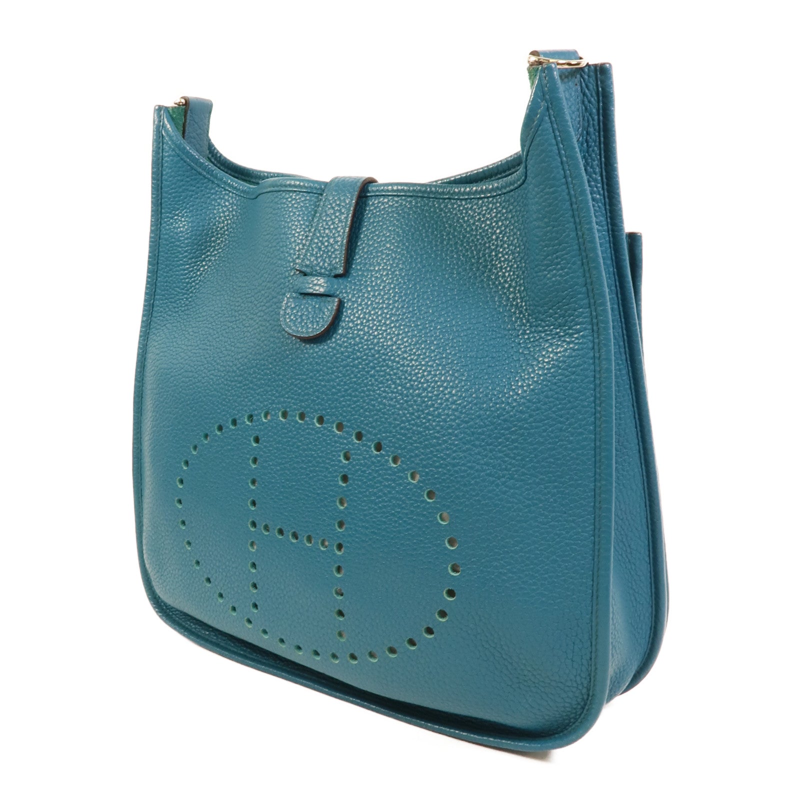 HERMES Clemence皮革Evelyne GM肩背袋Turquoise
