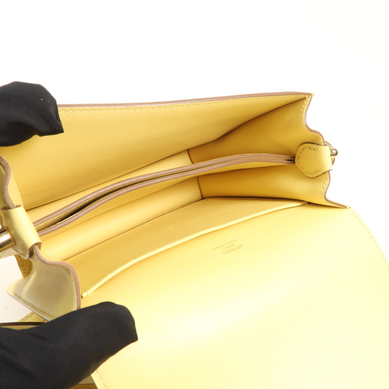 HERMES Swift皮革Mini Roulis金扣肩背袋Jaune Bourgeon