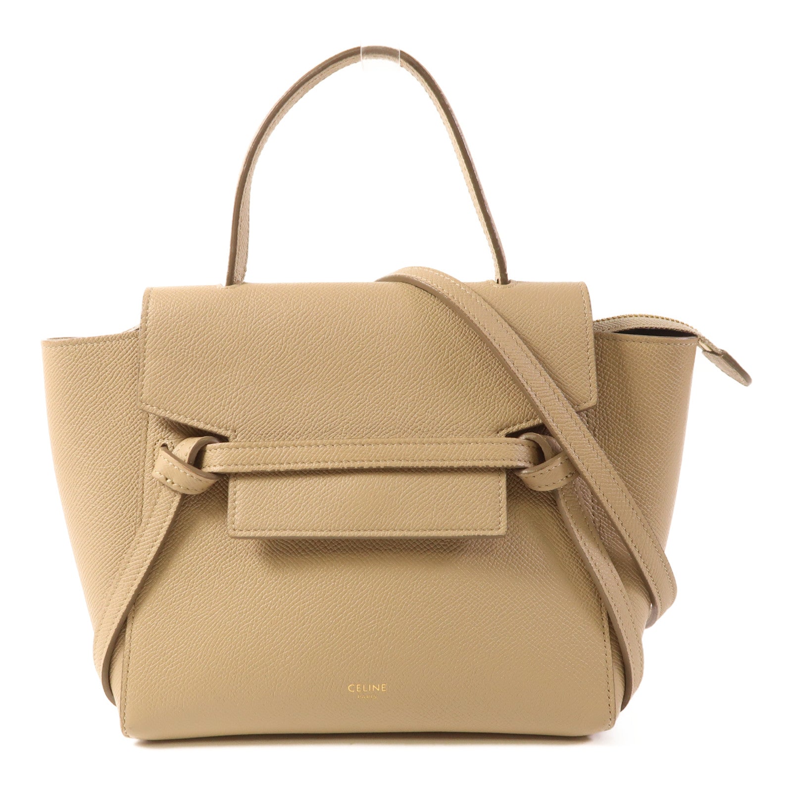 CELINE GHW Nano Belt Bag 2 Way Shoulder Bag Handbag Calfskin Leather Beige