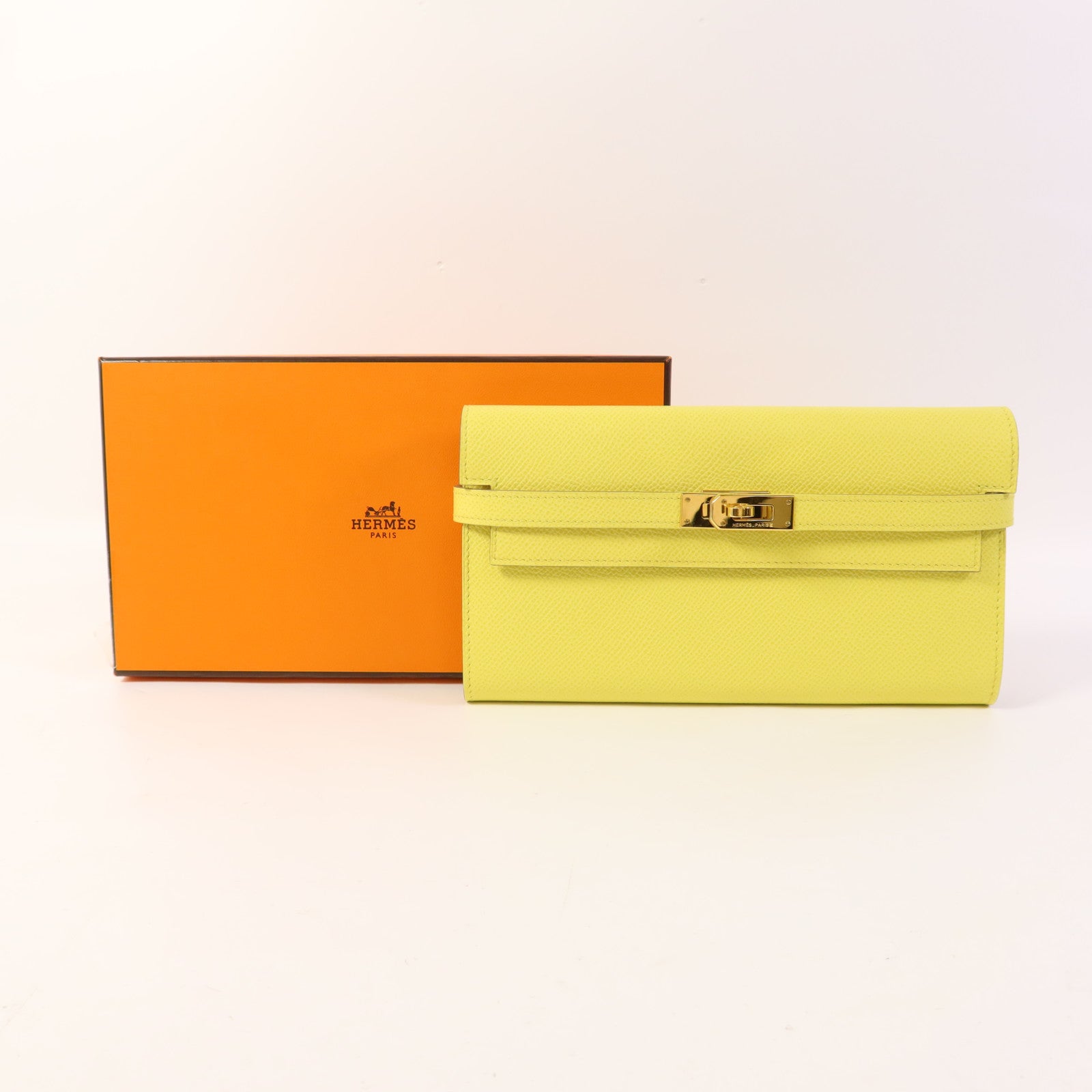 HERMES Epsom皮革Kelly Wallet金扣長錢包Soufre
