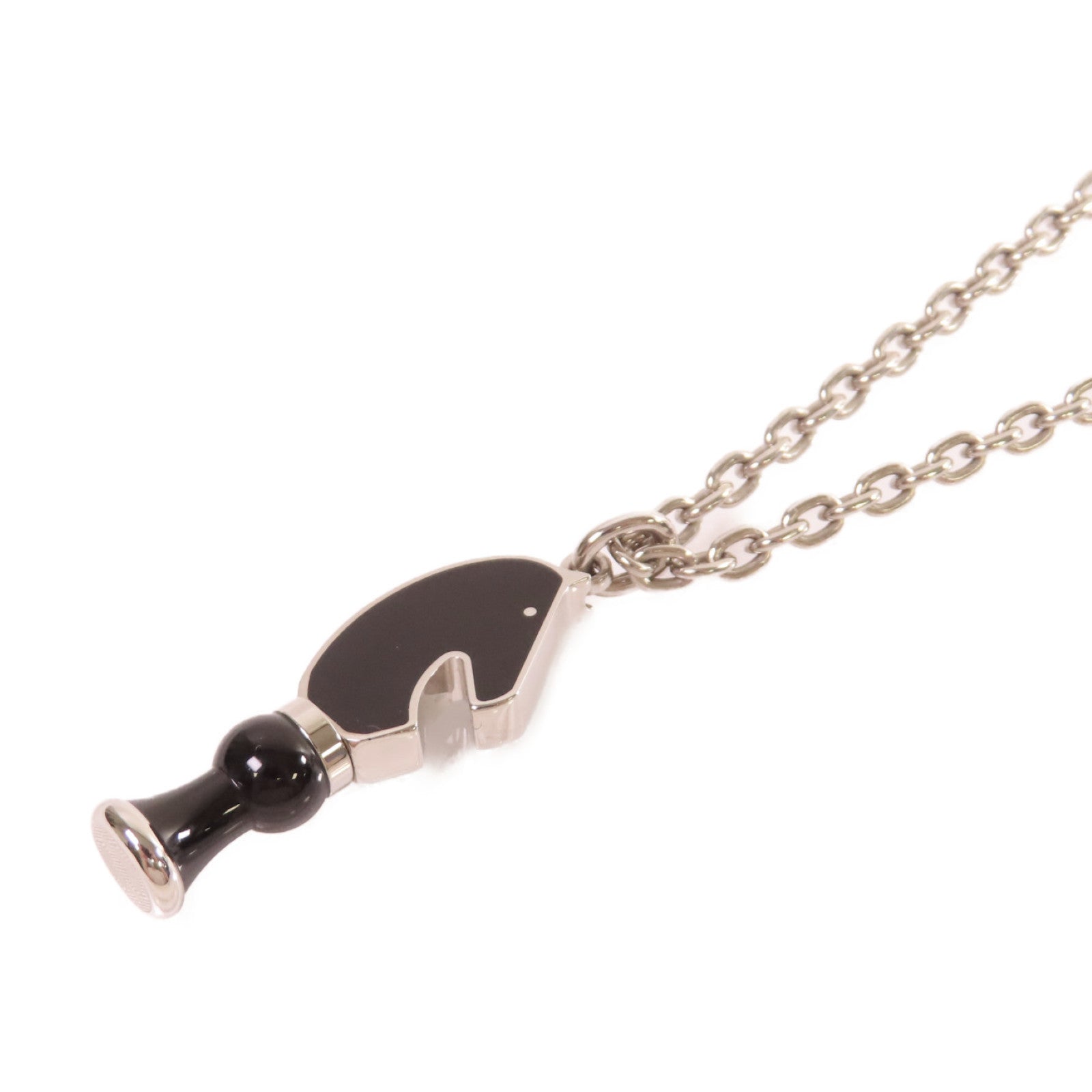 HERMES 金屬/琺瑯Cavalier Necklace銀扣項鏈黑色/銀色