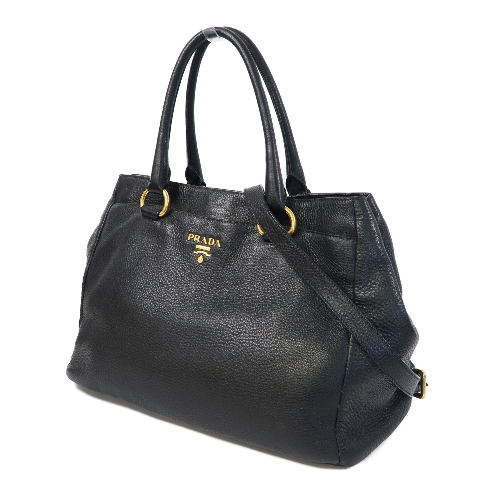PRADA 牛皮皮革2 Way Shoulder Bag金扣手挽肩背兩用袋黑色