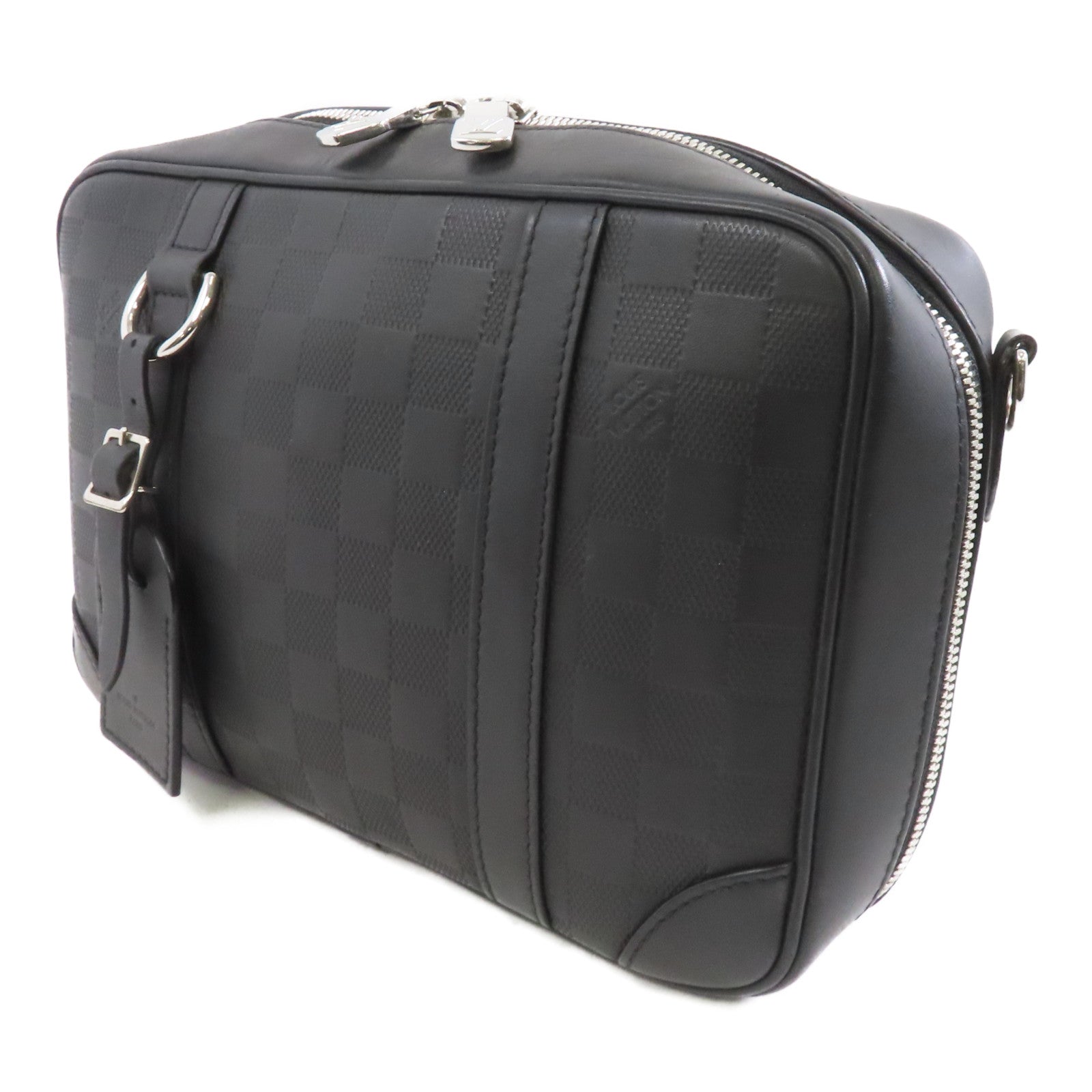 LOUIS VUITTON Damier Infini Sirius Messenger Bag銀扣肩背袋黑色