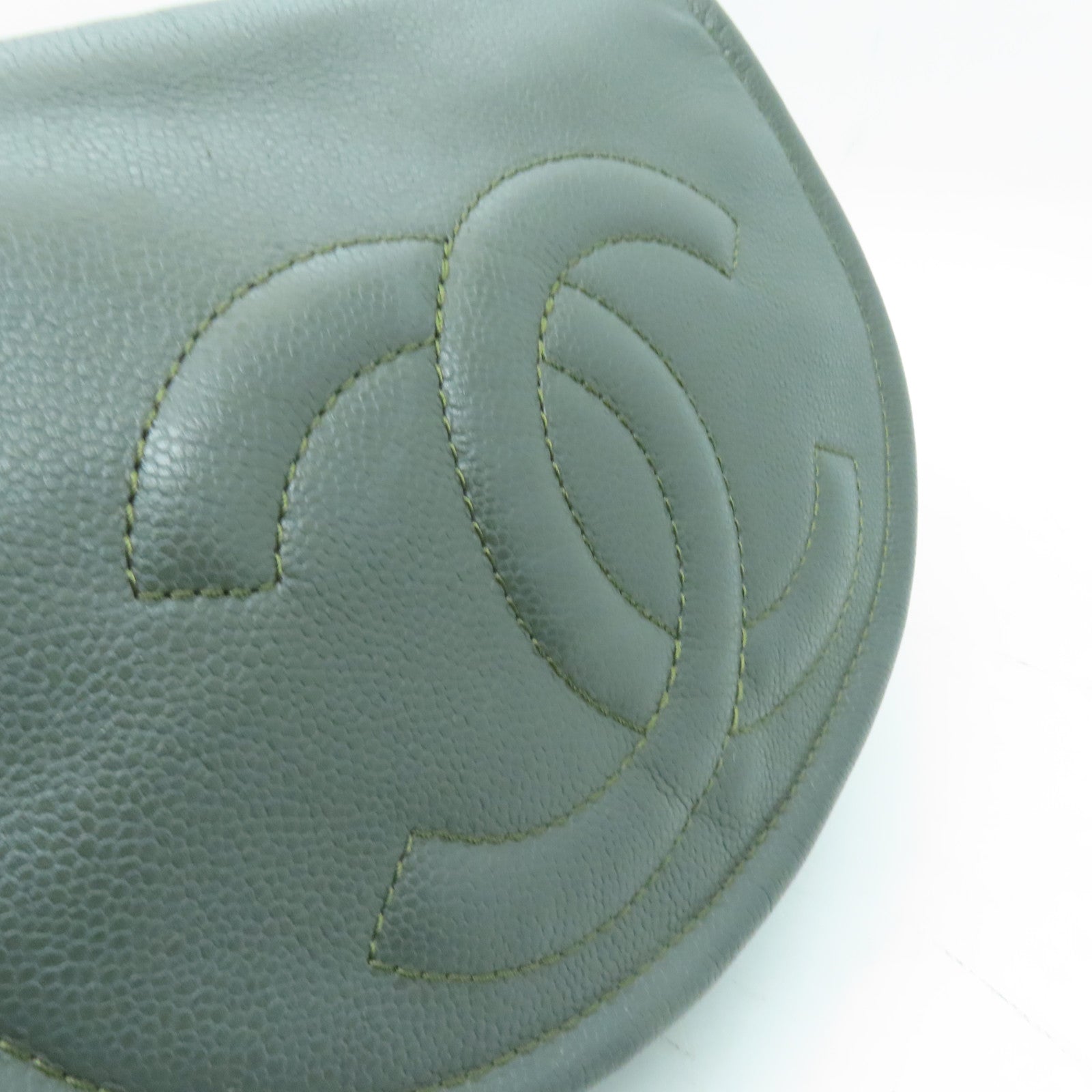 CHANEL 【激減優惠】牛皮皮革Chain Shoulder銀扣鏈帶肩背袋綠色