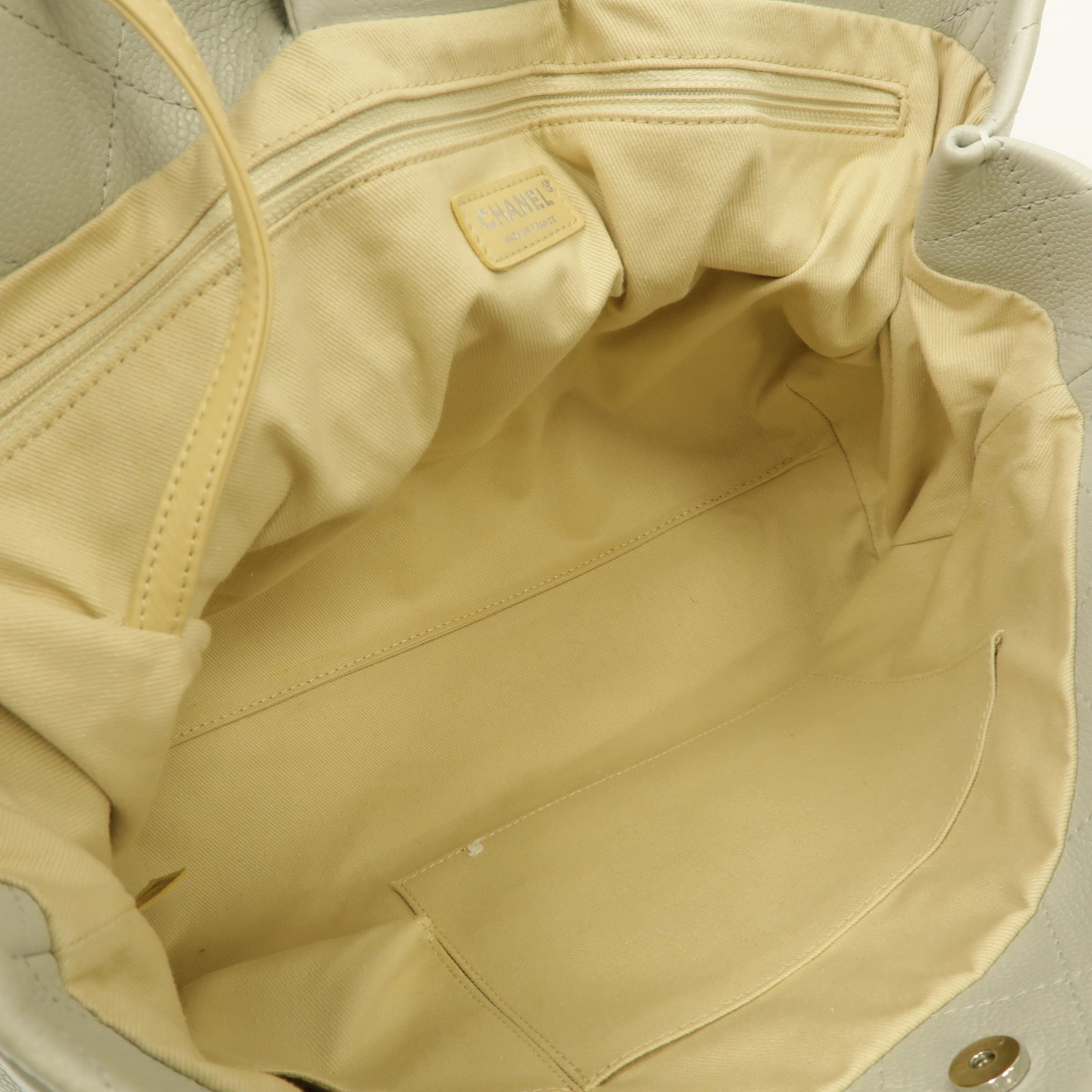 CHANEL 菱格牛皮皮革Tote Bag銀扣手挽袋灰色