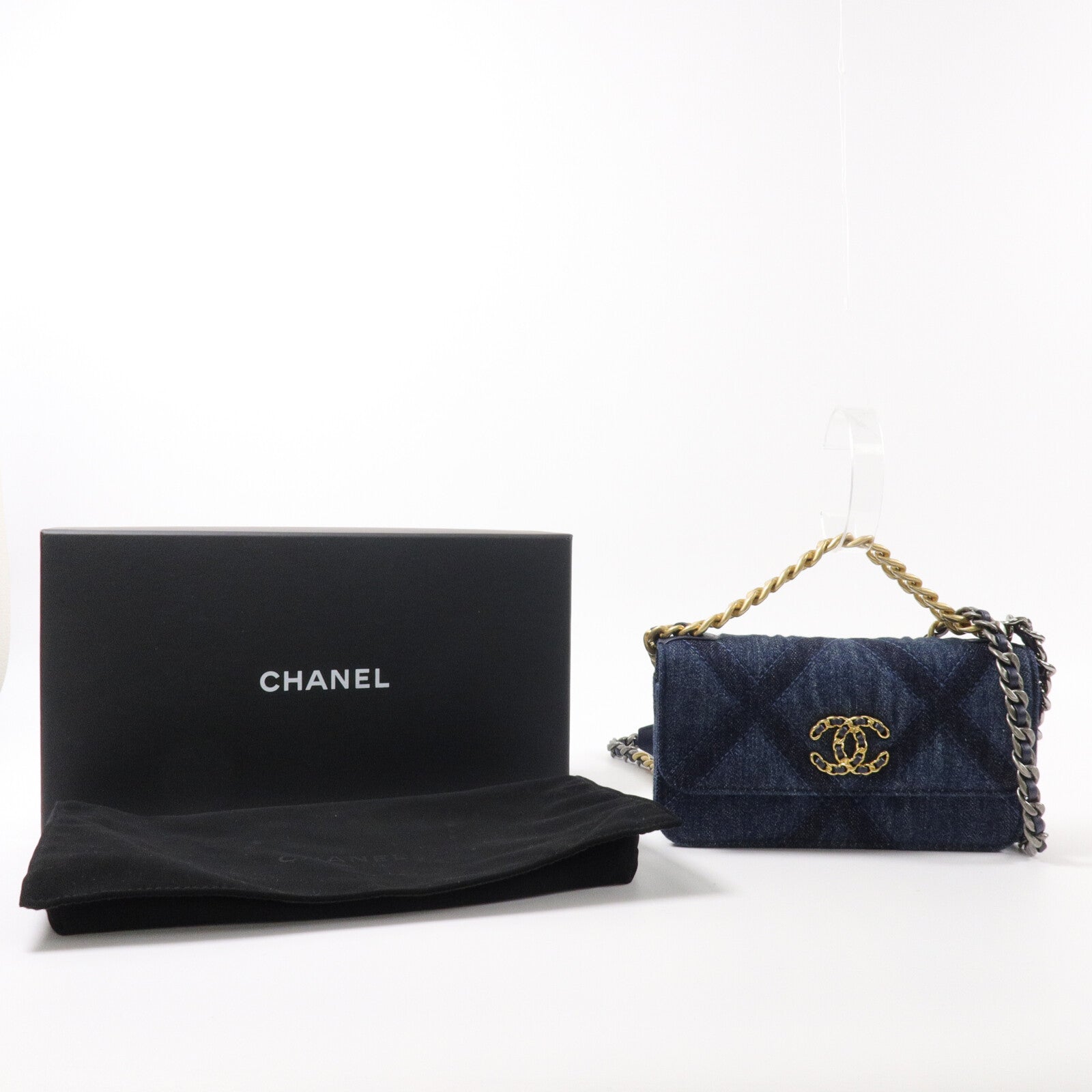 CHANEL 牛仔布19 Wallet On Chain鏈帶手挽肩背兩用袋
