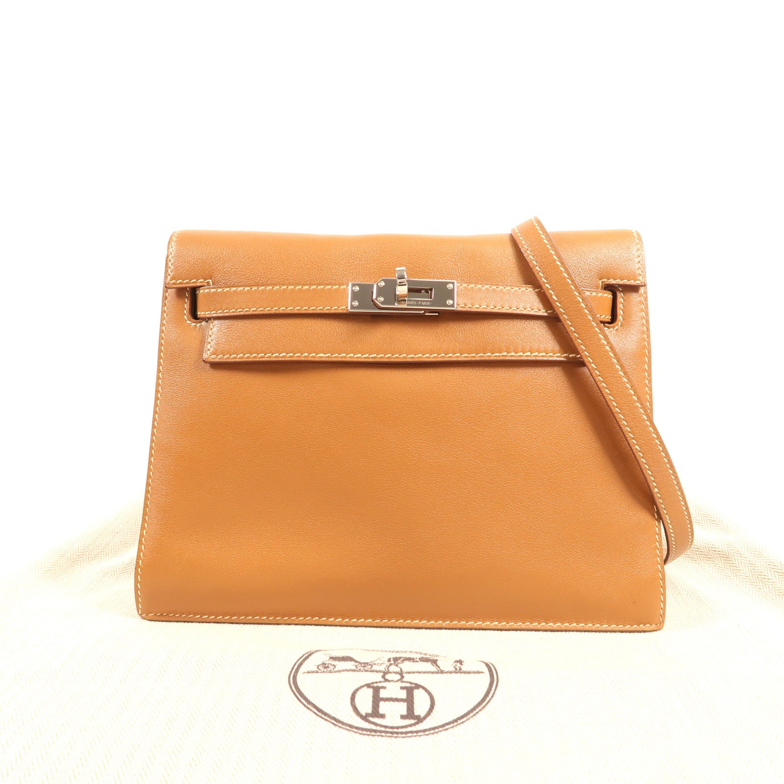 HERMES Swift皮革Kelly Danse銀扣肩背袋Gold