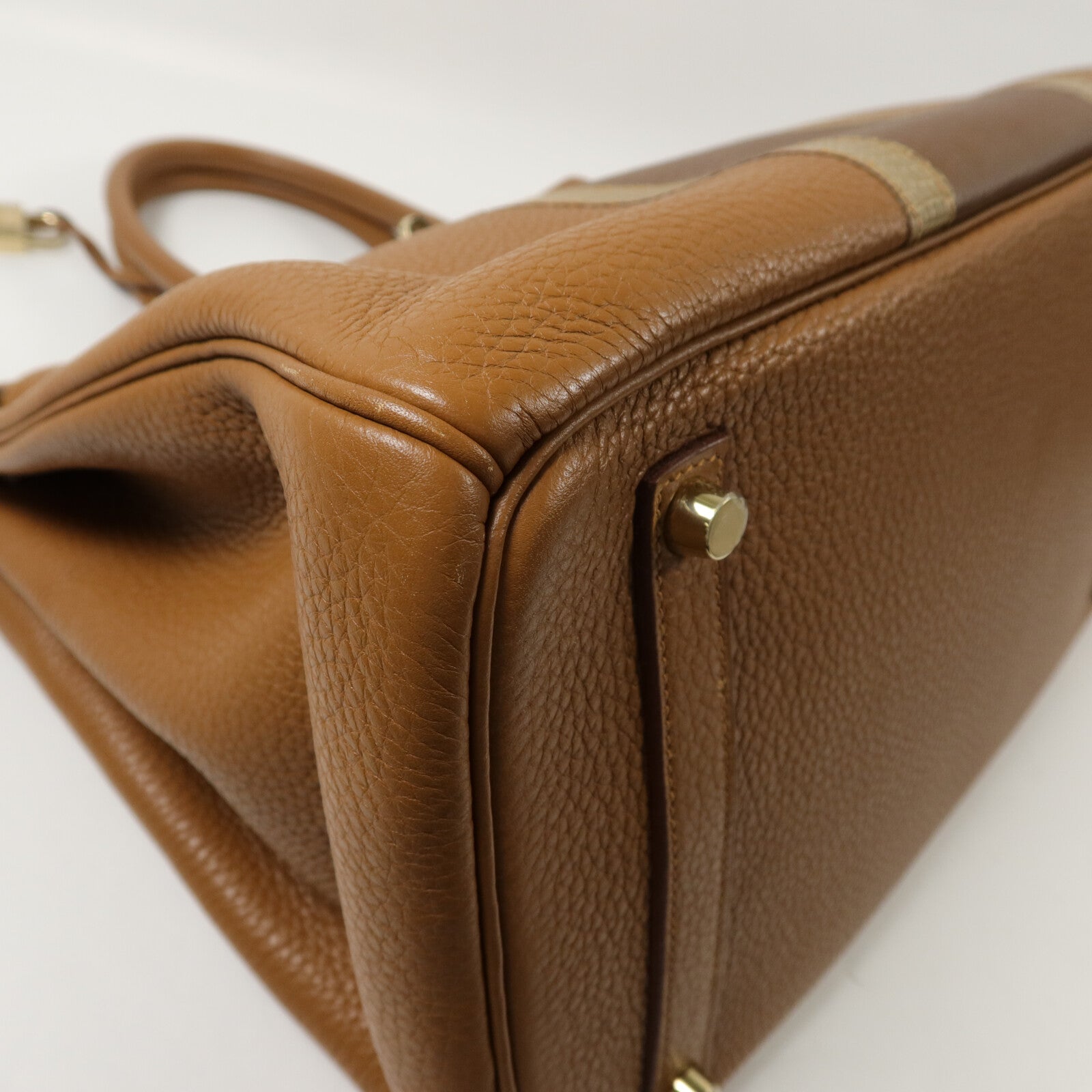 HERMES Clemence皮革/Lizard皮革Birkin 35手挽袋Gold/Marron