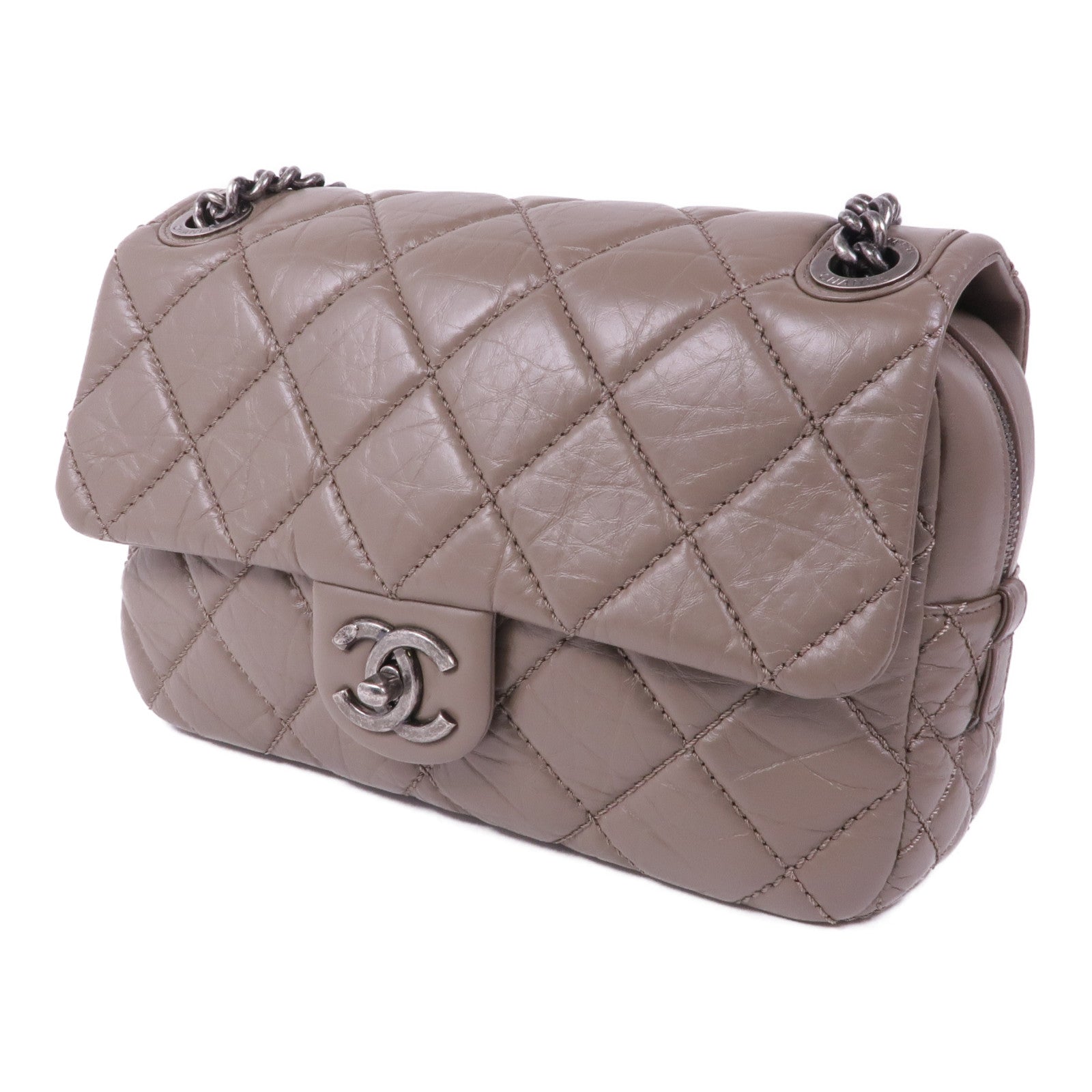 CHANEL 羊皮皮革Chain Shoulder銀扣鏈帶肩背袋