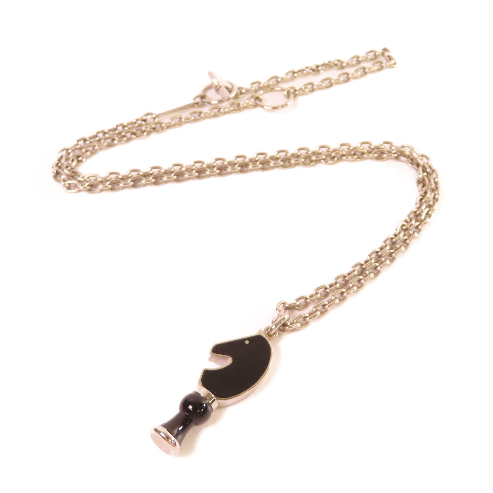 HERMES 金屬/琺瑯Cavalier Necklace銀扣項鏈黑色/銀色