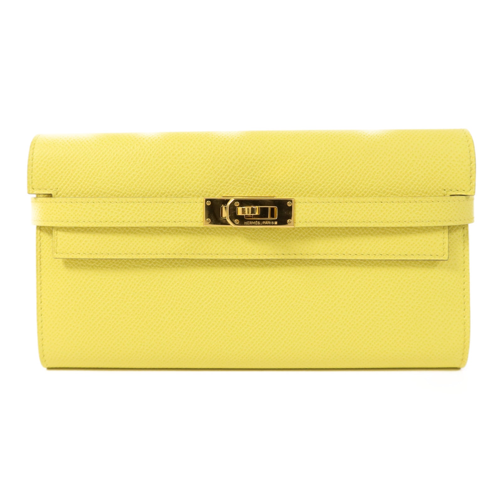 HERMES Epsom皮革Kelly Wallet金扣長錢包Soufre
