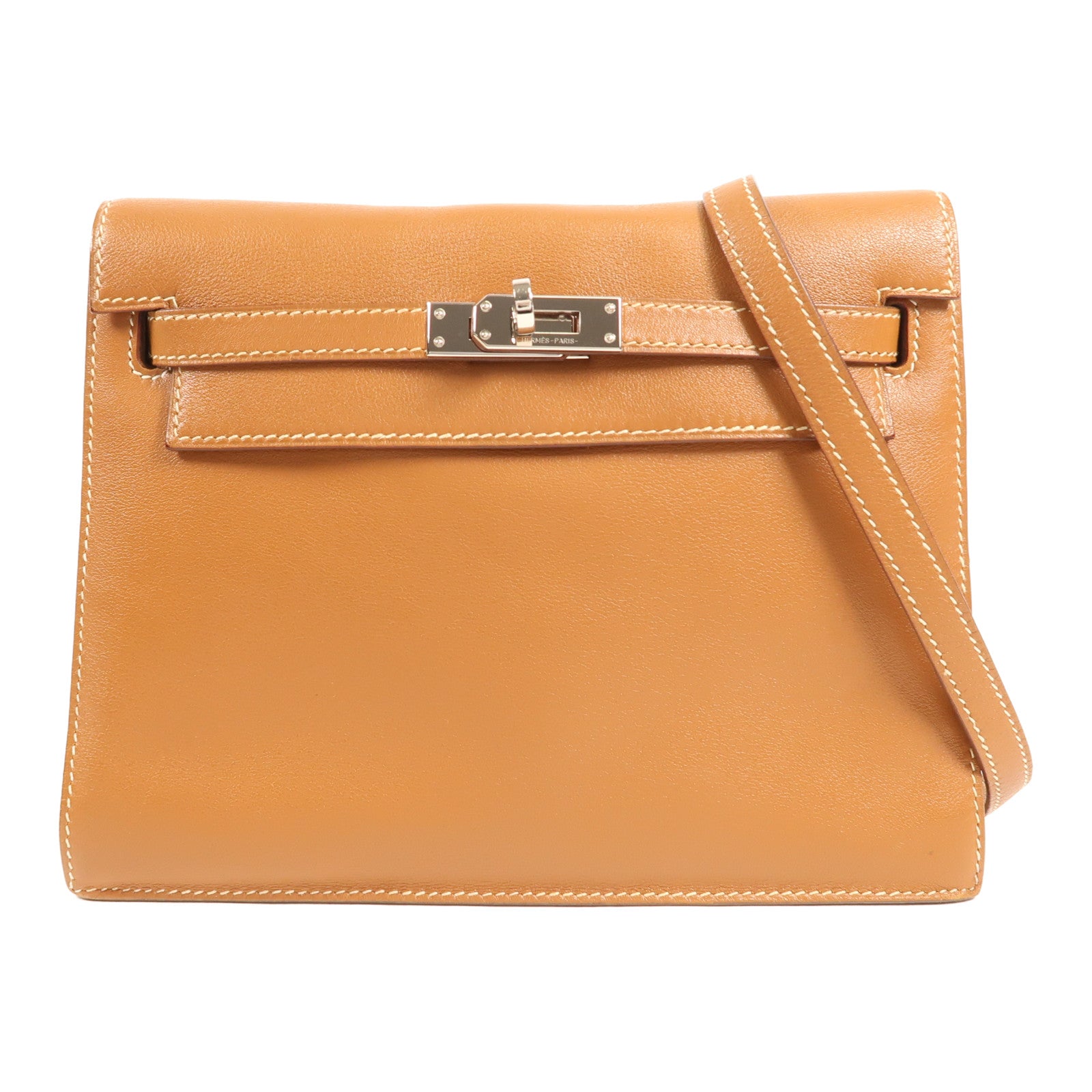 HERMES Swift皮革Kelly Danse銀扣肩背袋Gold