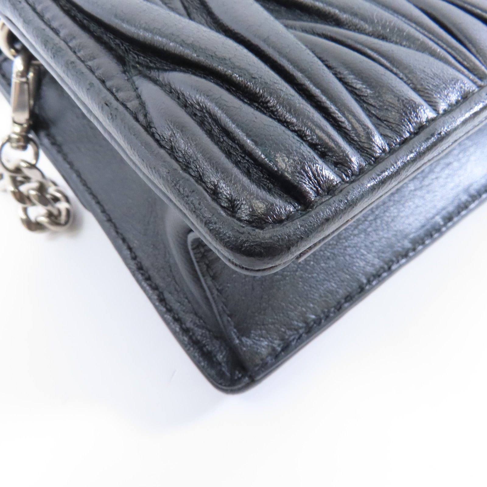 Miu Miu 羊皮皮革Chain Shoulder Bag銀扣鏈帶肩背袋黑色