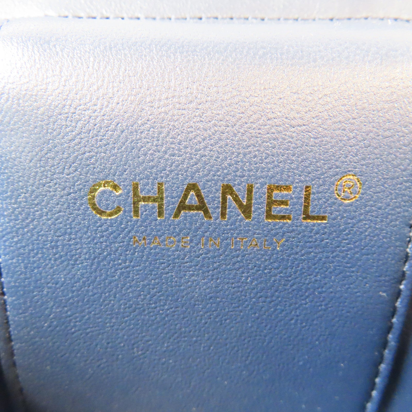 CHANEL 【激減優惠】菱格牛仔布Vanity Case金扣鏈帶手挽肩背兩用袋藍色