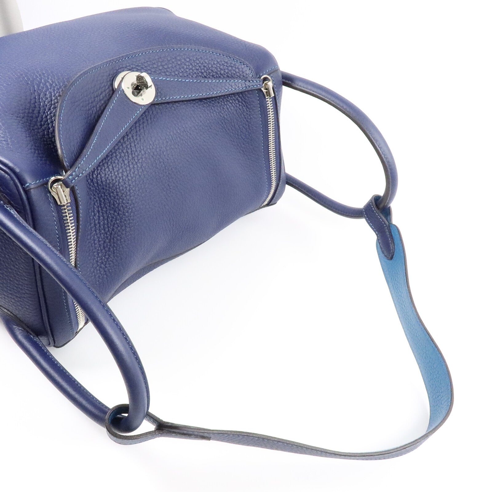 HERMES Clemence皮革Lindy 30手挽肩背兩用袋Bleu Saphi/Colvert