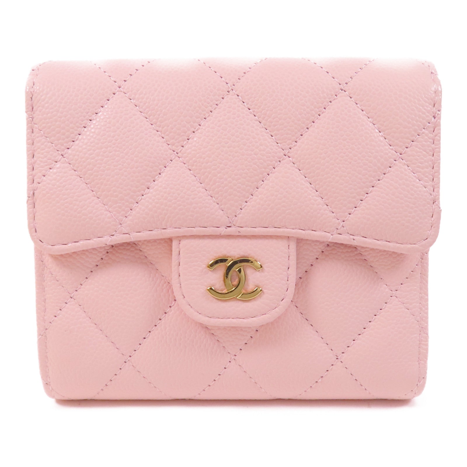 CHANEL 牛皮皮革Compact Flap Wallet金扣短錢包