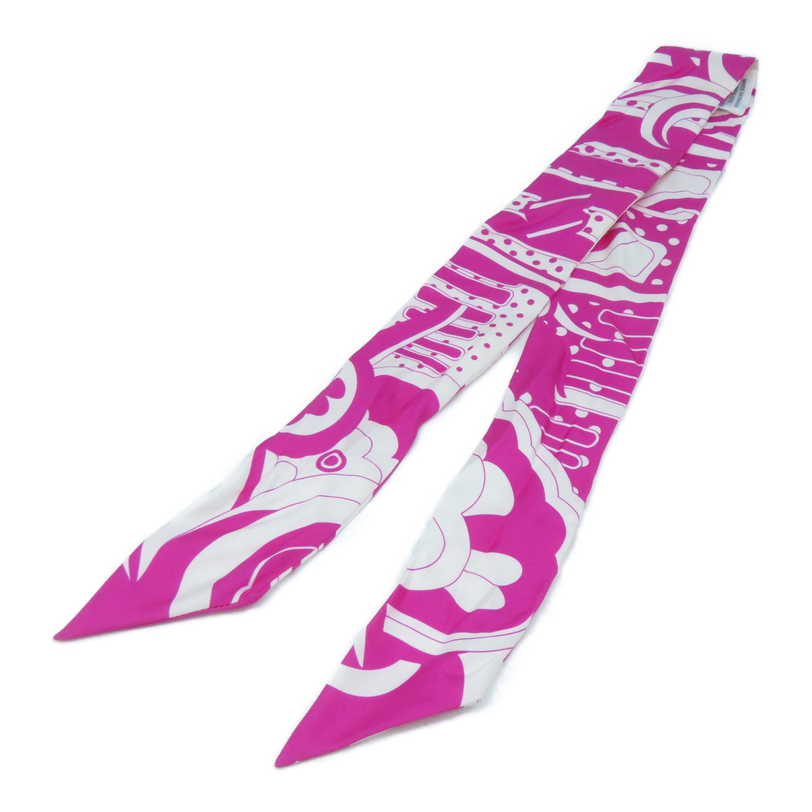 HERMES 【激減優惠】絲質Twilly Scarf絲巾桃紅色/白色
