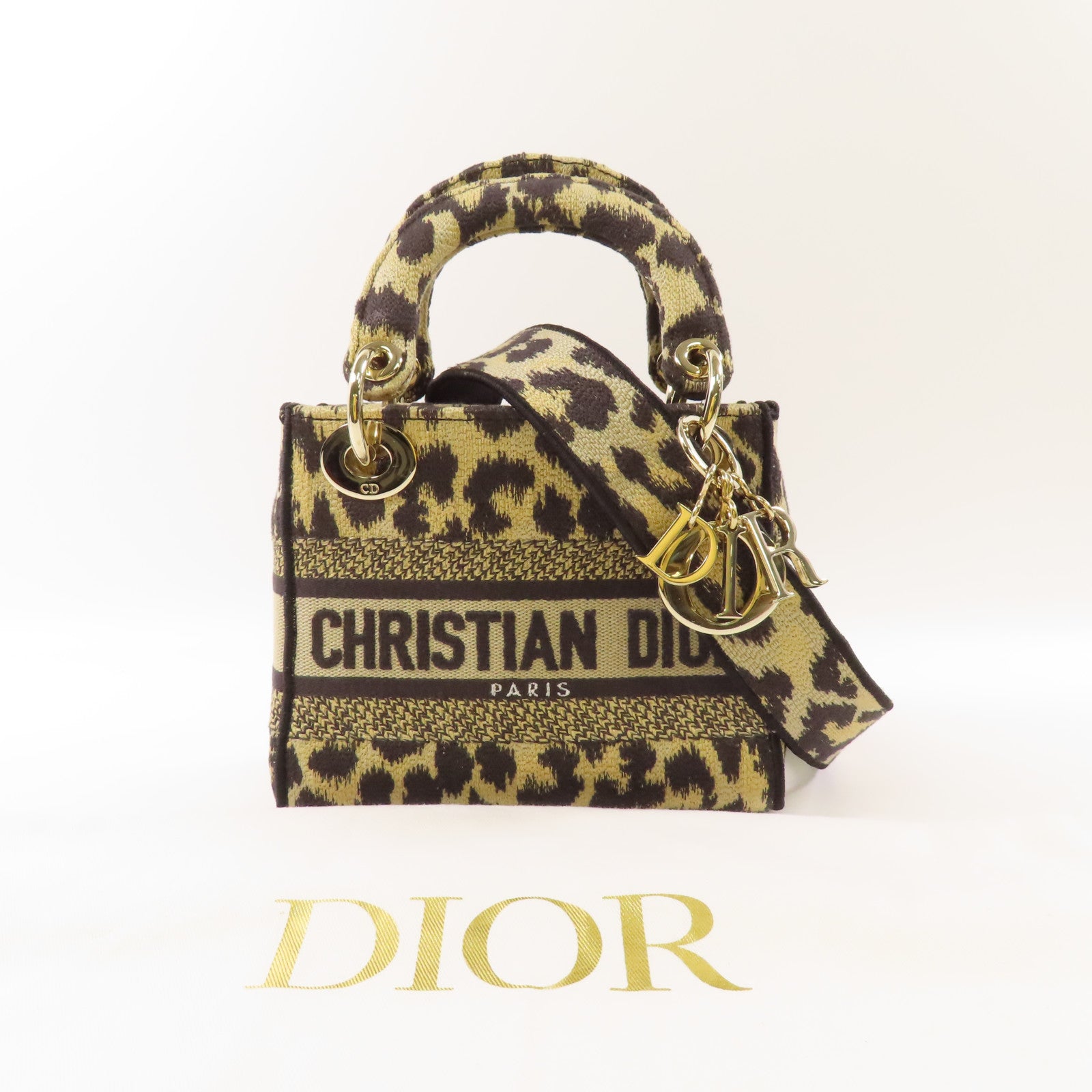 Dior 帆布Lady Dior Mini金扣手挽肩背兩用袋