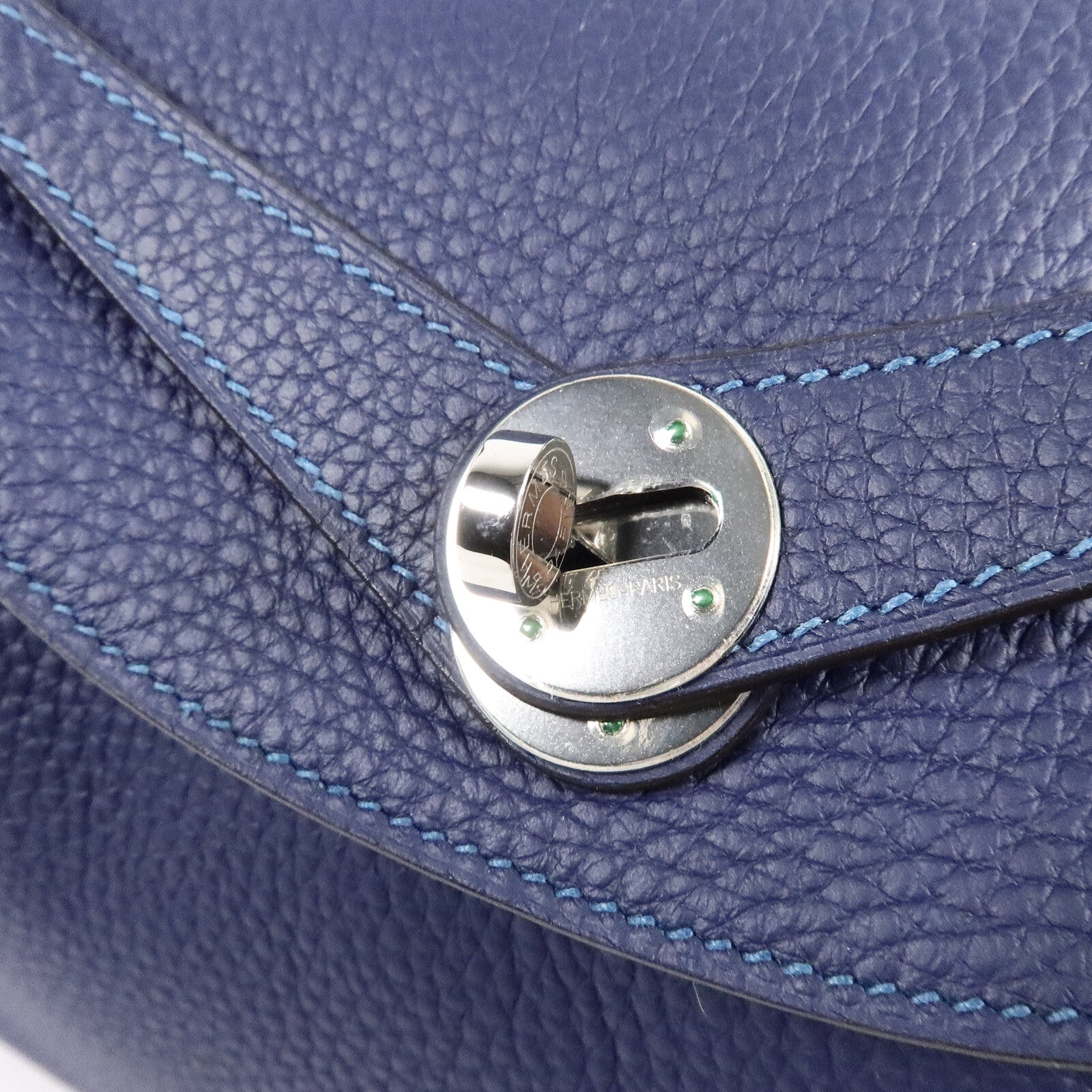 HERMES Clemence皮革Lindy 30手挽肩背兩用袋Bleu Saphi/Colvert