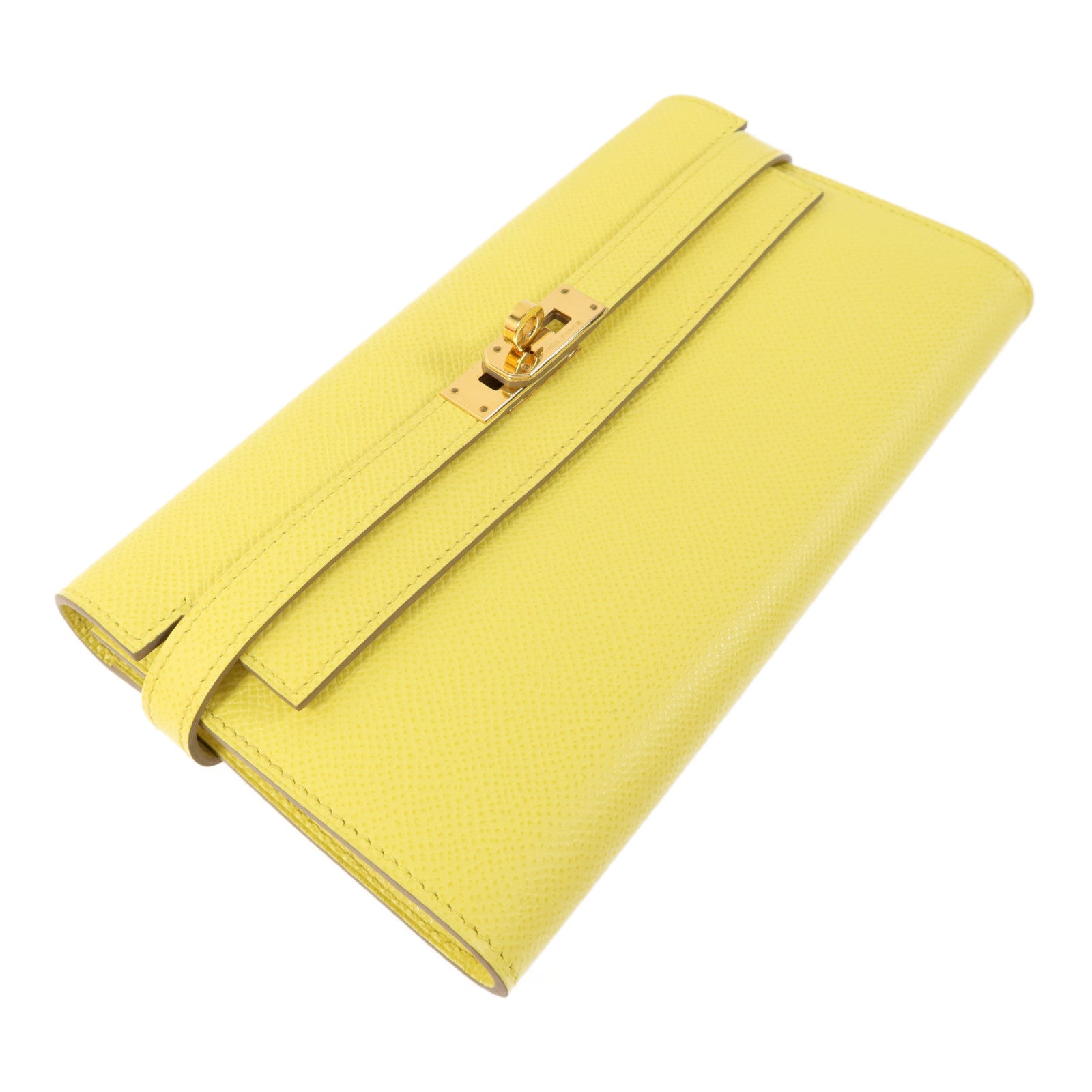 HERMES Epsom皮革Kelly Wallet金扣長錢包Soufre