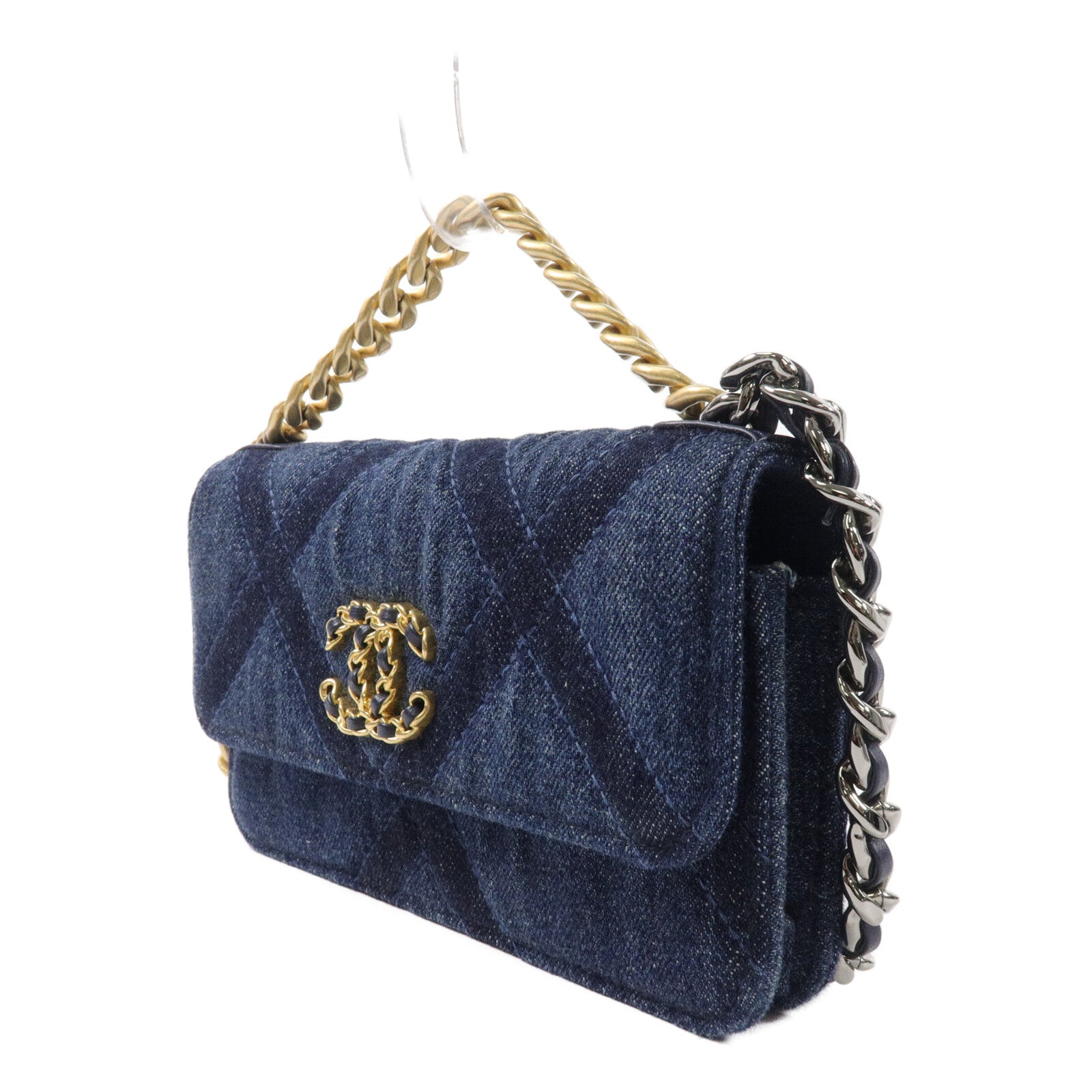CHANEL 牛仔布19 Wallet On Chain鏈帶手挽肩背兩用袋