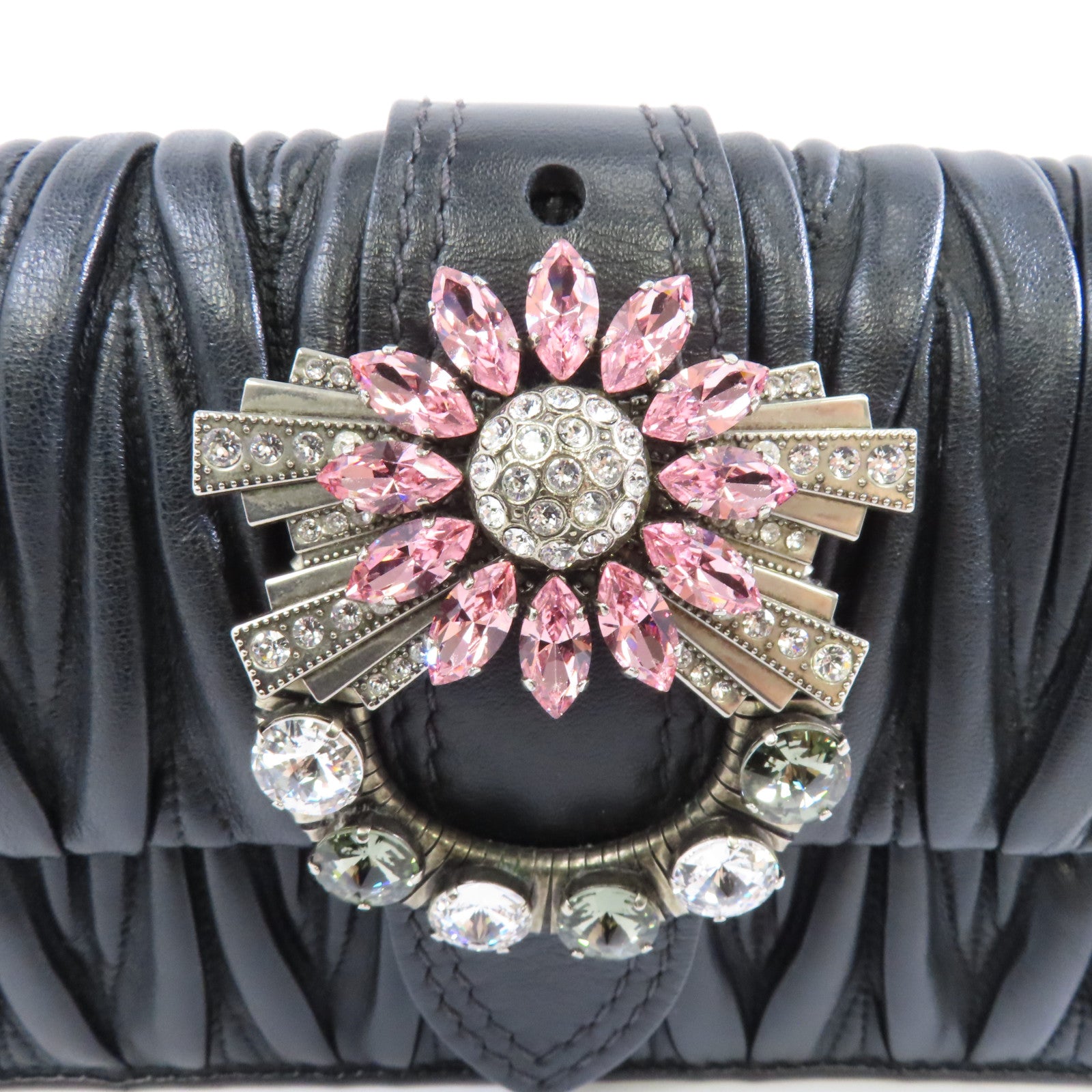 Miu Miu 羊皮皮革Chain Shoulder Bag銀扣鏈帶肩背袋黑色