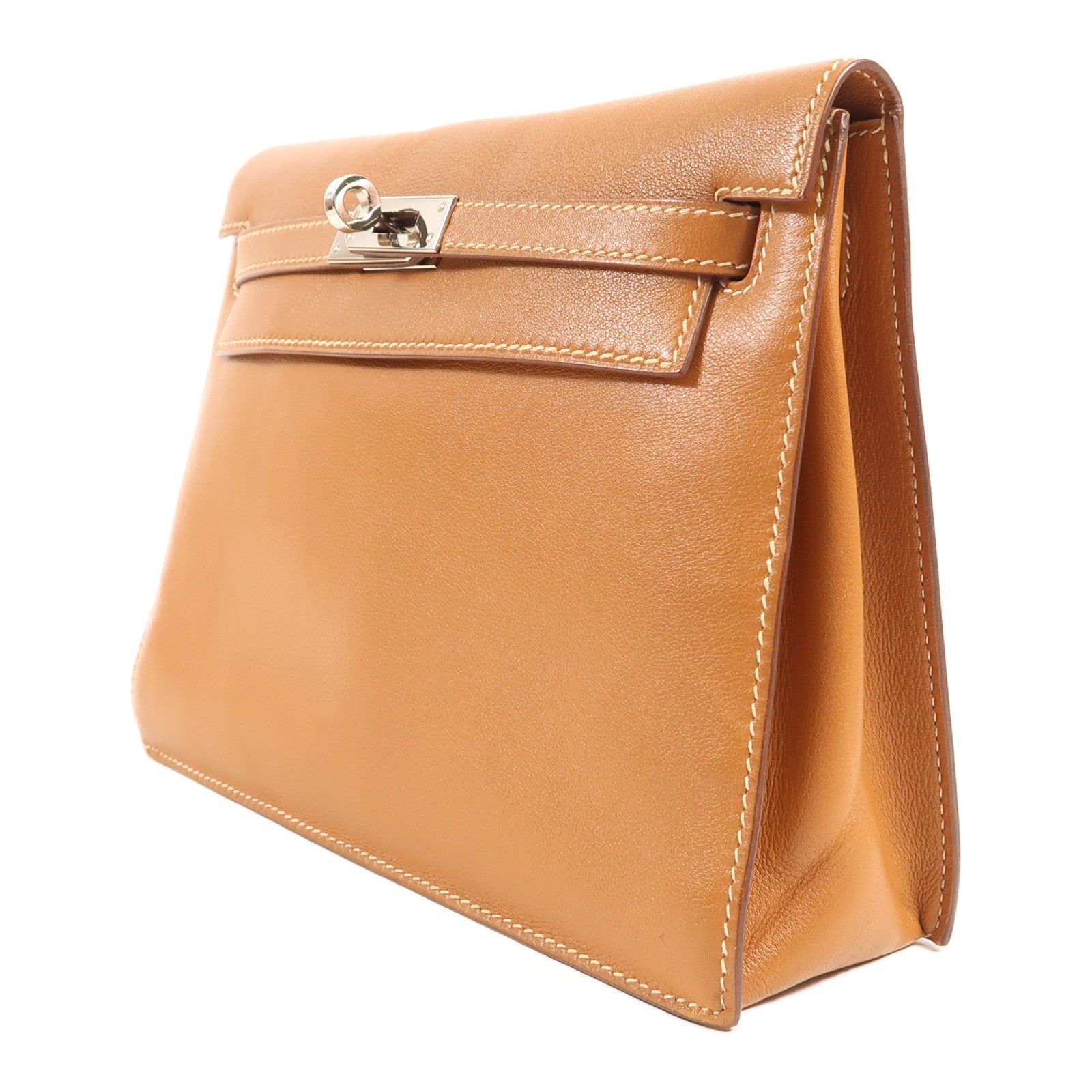 HERMES Swift皮革Kelly Danse銀扣肩背袋Gold