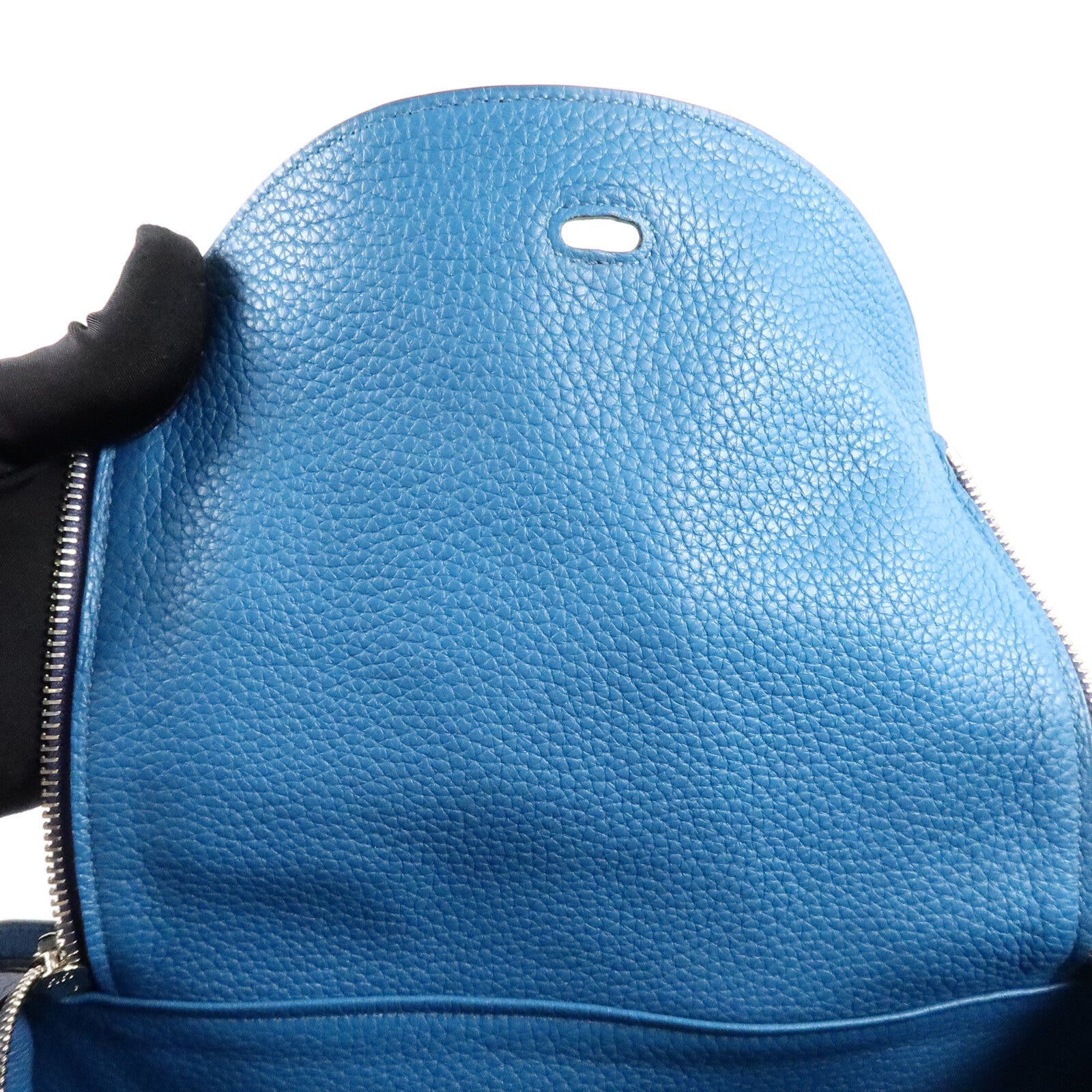 HERMES Clemence皮革Lindy 30手挽肩背兩用袋Bleu Saphi/Colvert