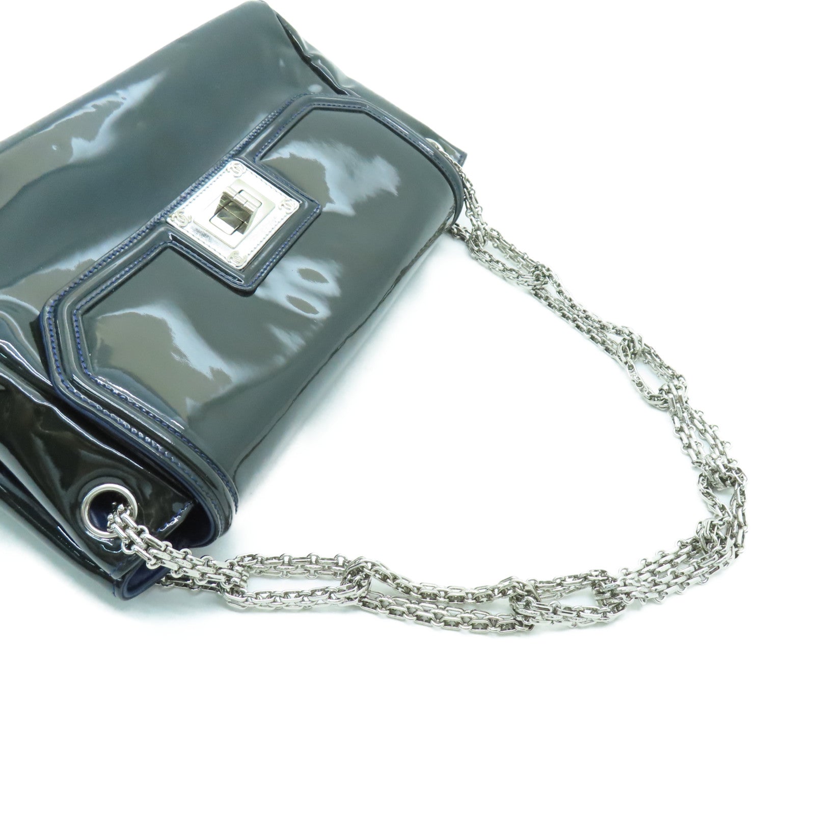 CHANEL 【激減優惠】漆皮皮革Chain Shoulder銀扣鏈帶肩背袋綠色