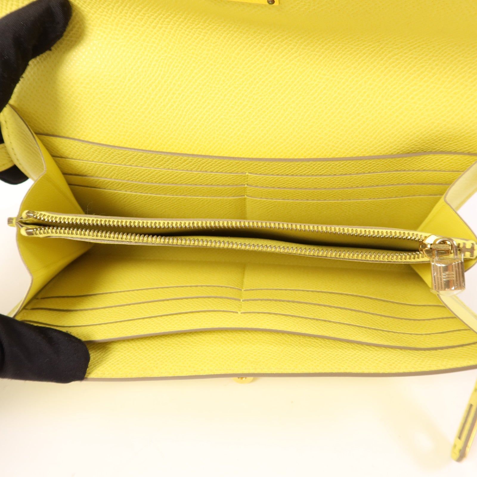 HERMES Epsom皮革Kelly Wallet金扣長錢包Soufre