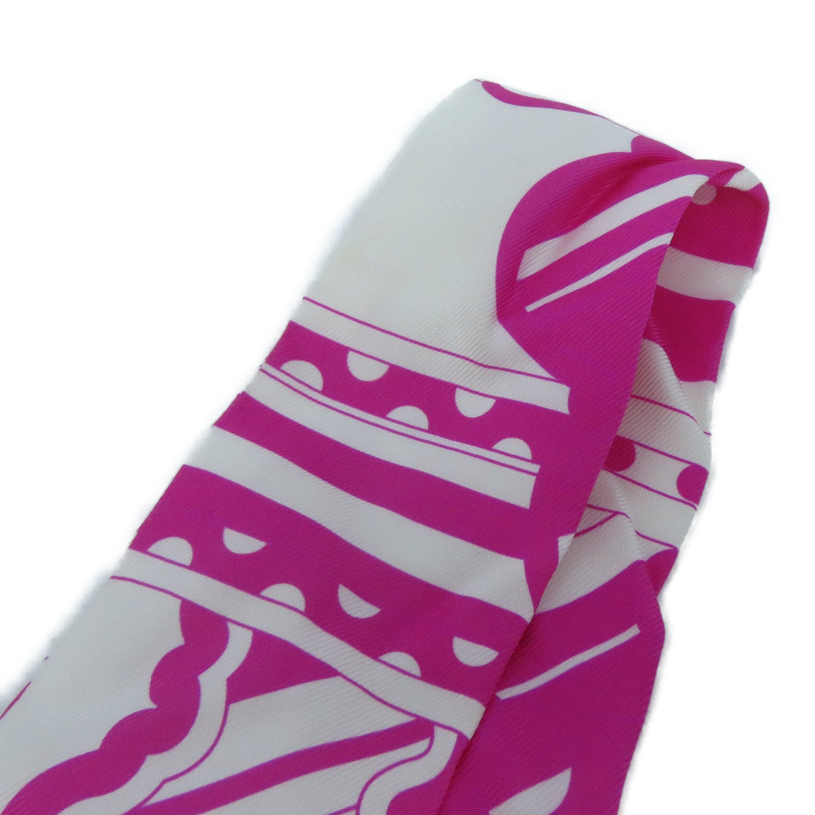 HERMES 【激減優惠】絲質Twilly Scarf絲巾桃紅色/白色