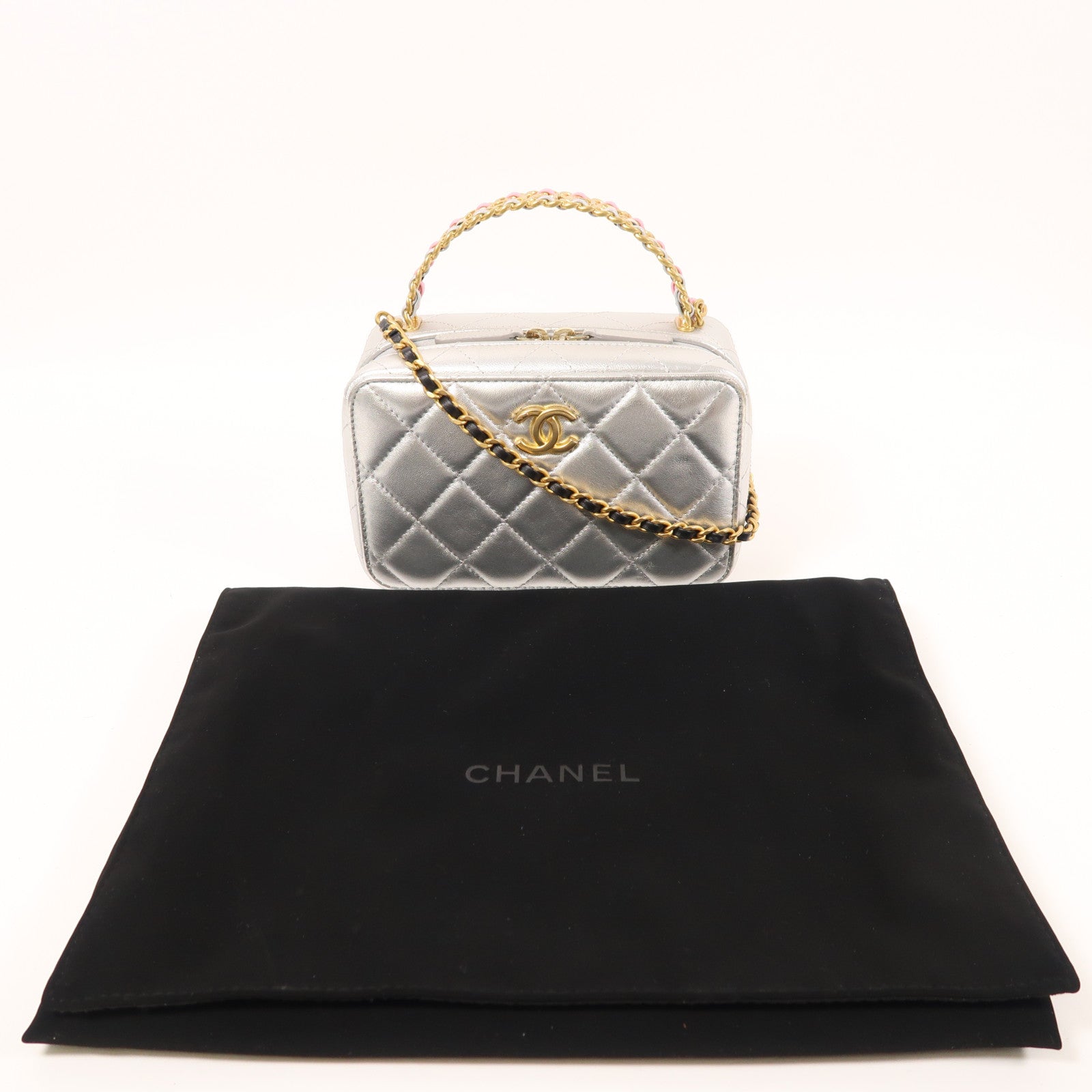 CHANEL 牛皮皮革Vanity Case金扣手挽肩背兩用袋