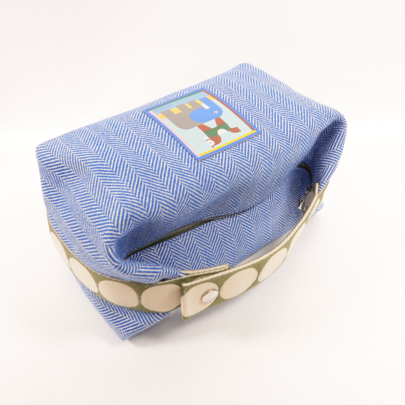 HERMES 帆布/羊毛Animaux Blocks Case GM手挽袋Bleu Gitane