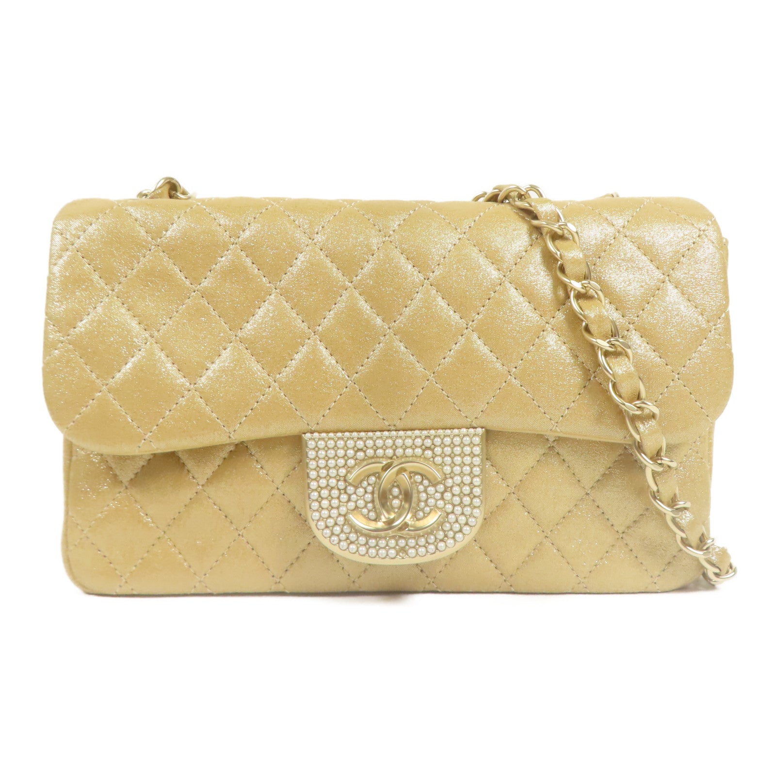 CHANEL 羊皮皮革Chain Shoulder金扣鏈帶肩背袋