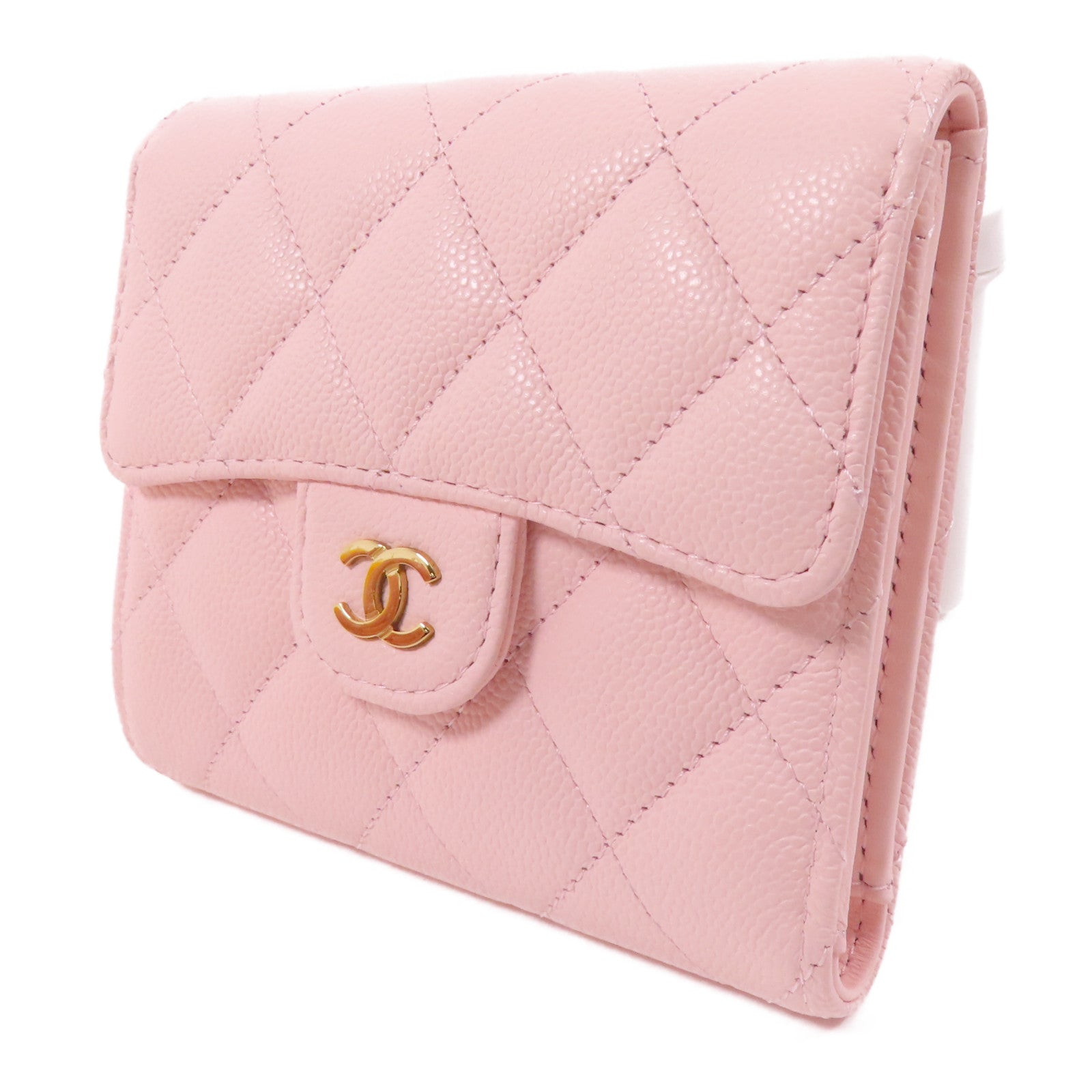 CHANEL 牛皮皮革Compact Flap Wallet金扣短錢包