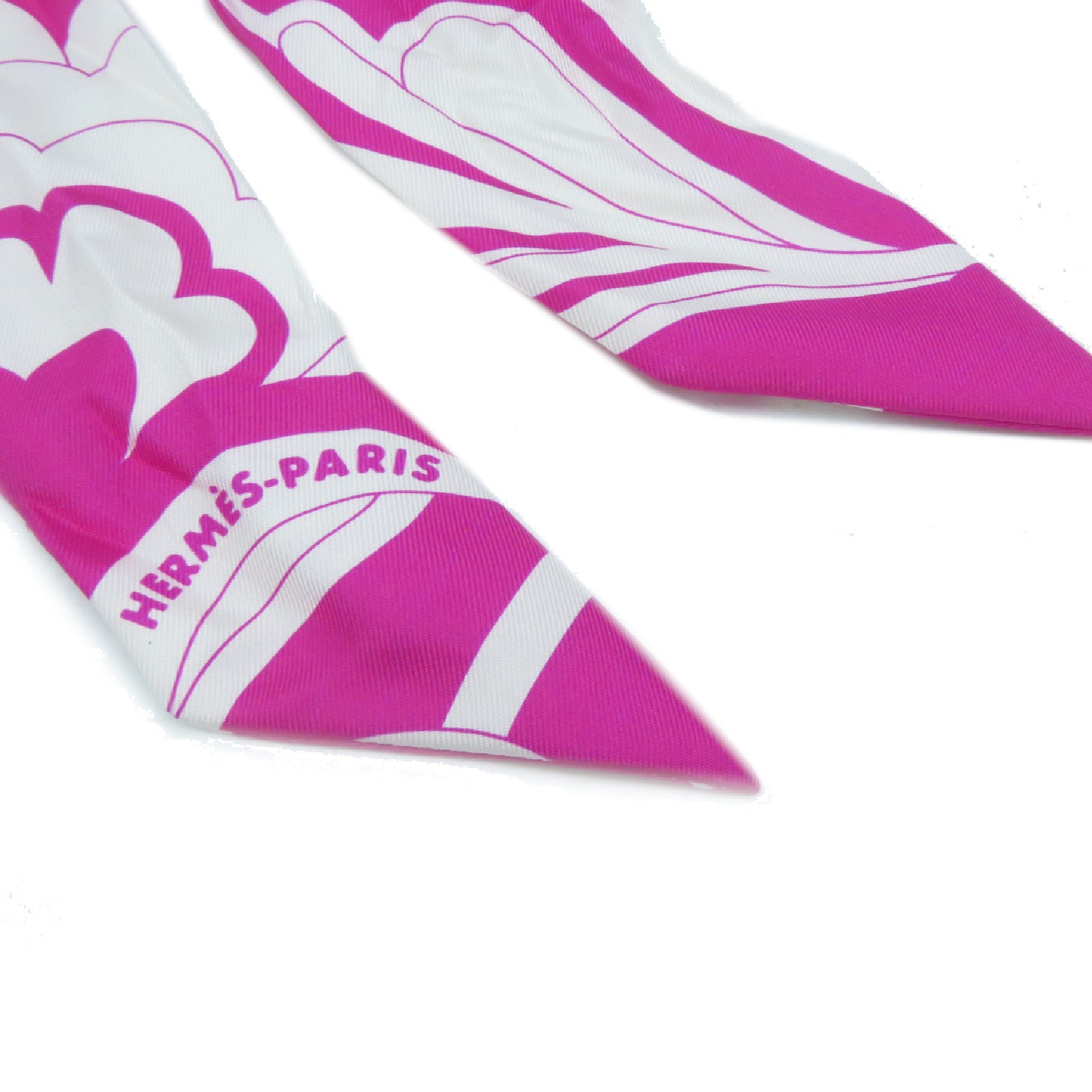 HERMES 【激減優惠】絲質Twilly Scarf絲巾桃紅色/白色